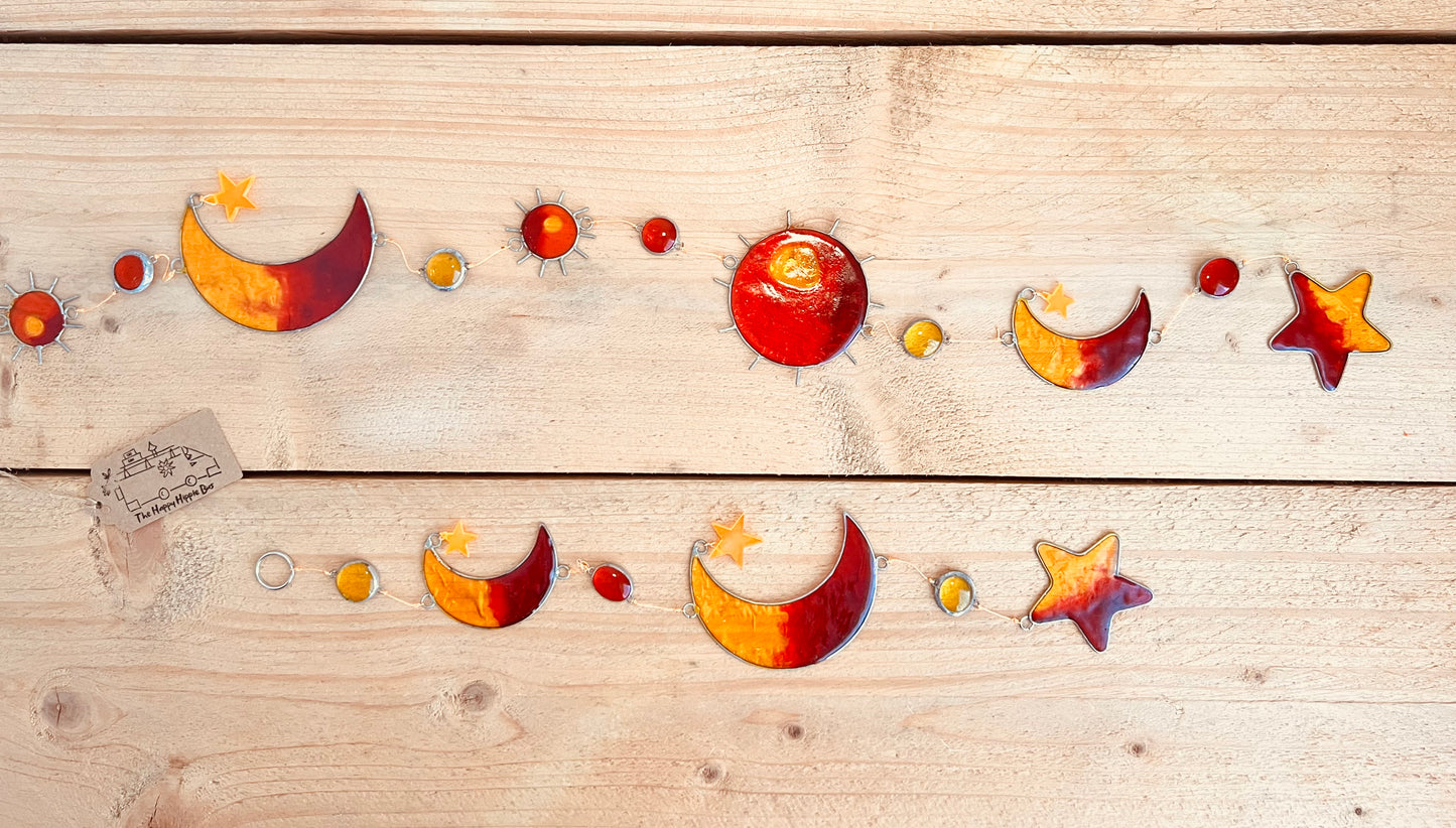 Handmade Celestial Resin Suncatcher - Sunset Orange Stained Glass Effect