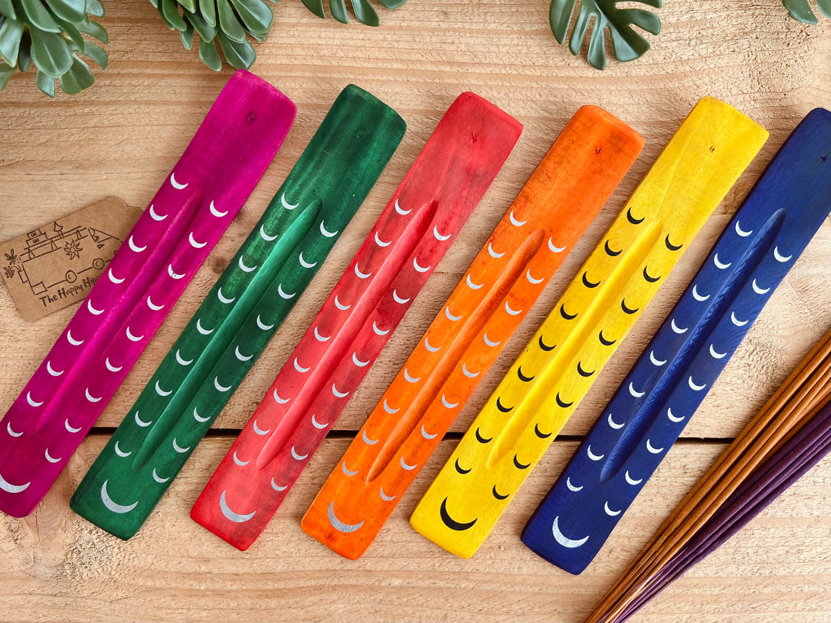 Fair Trade Mango Wood Moon Phase Incense Holder | Handmade Ash Catcher