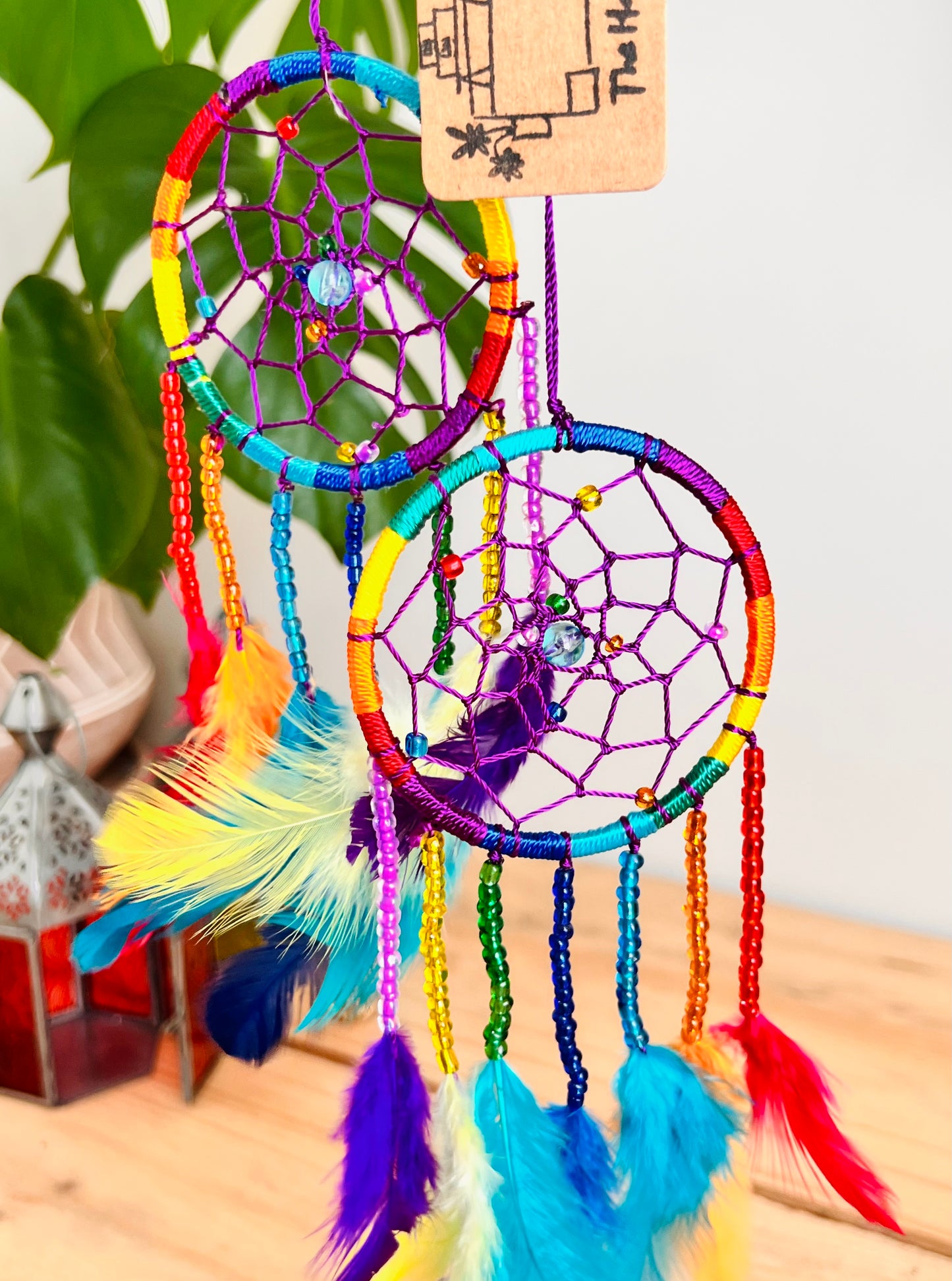 Rainbow colours mini hippie dream catcher 