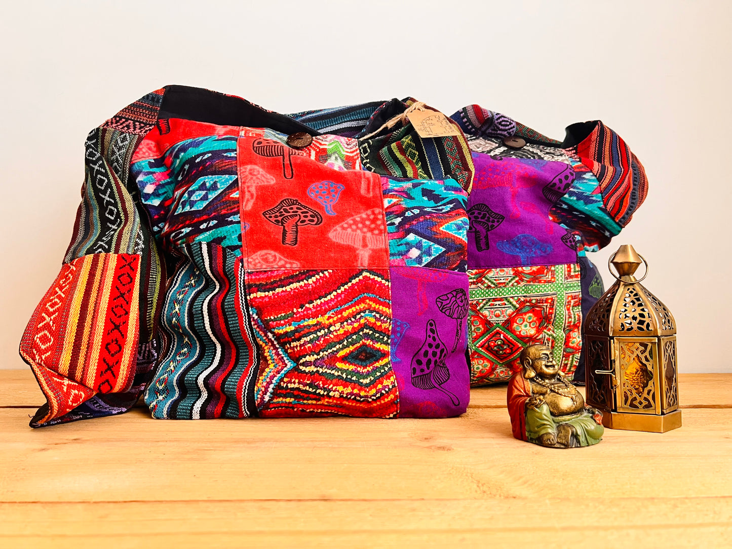 Gheri Patchwork Bohemian Hippie Shoulder Bag Mushroom Design