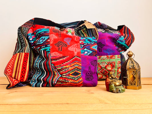 Gheri Patchwork Bohemian Hippie Shoulder Bag Mushroom Design