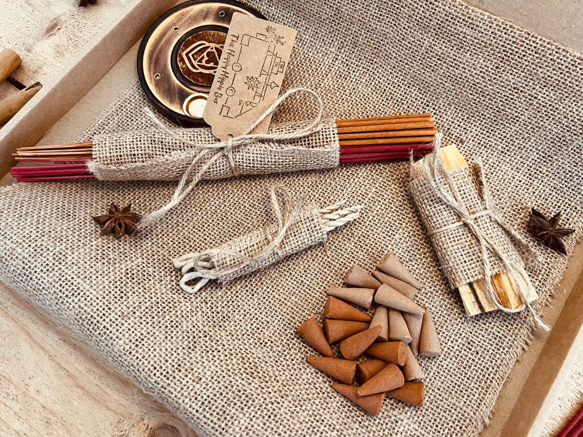 Handmade Fair Trade Ethically Sourced Autumn Fall Incense Gift Letterbox Gift Incense Cones Sticks Palo Santo Incrnse Ropes Incense Holder Appler Cinnamon Vanilla Plastic Free Gift
