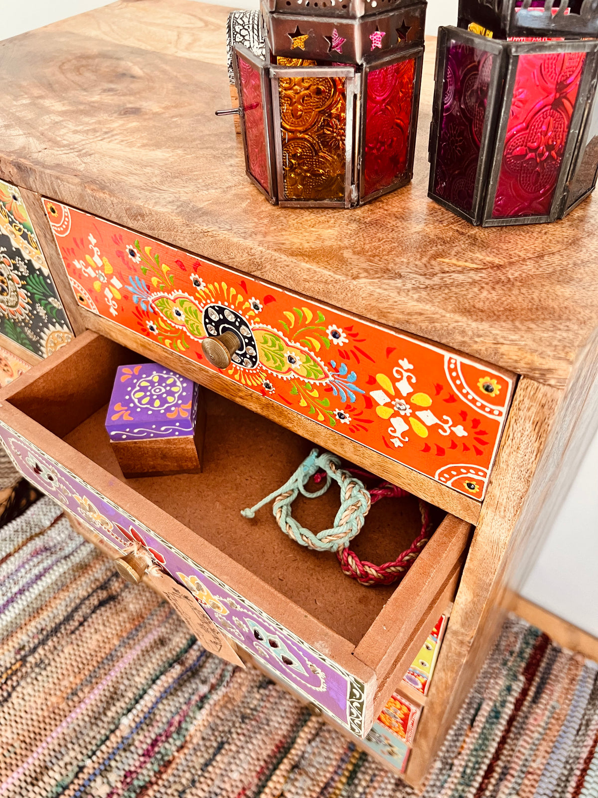 Hand Painted Bohemian 9 Drawer Cabinet Chest - Bedroom Living Room Decor