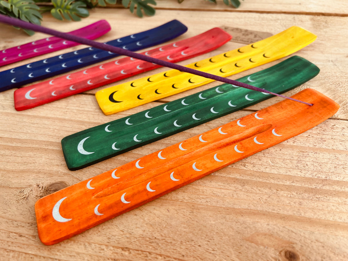 Fair Trade Mango Wood Moon Phase Incense Holder | Handmade Ash Catcher