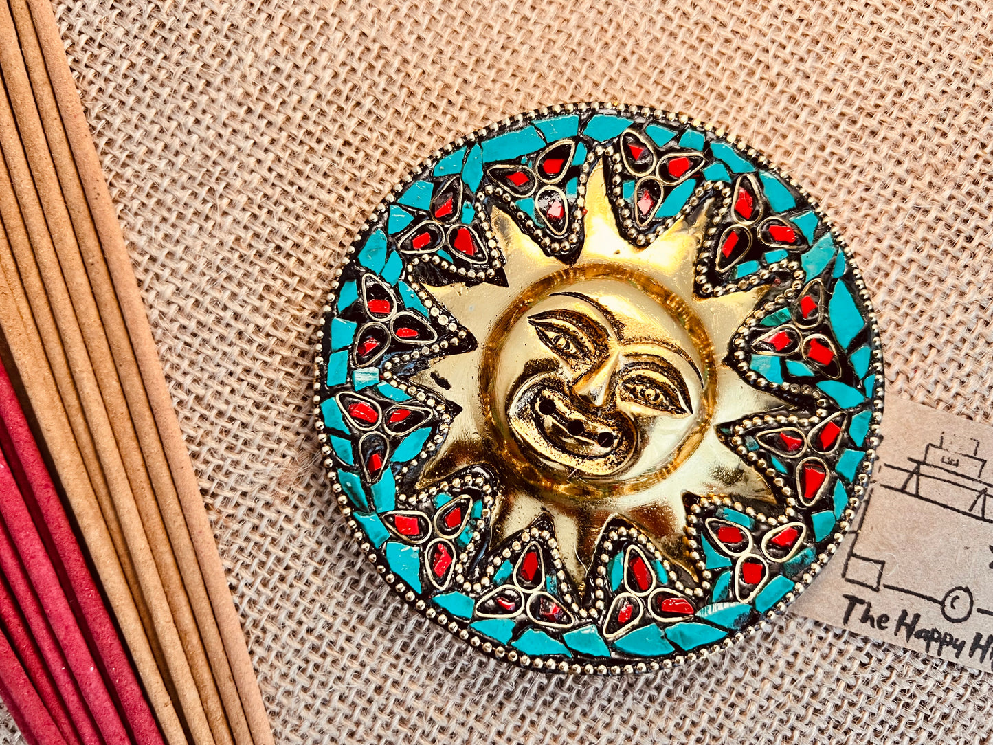 Smiling Gold Sun Incense Stick Holder Ash Catcher