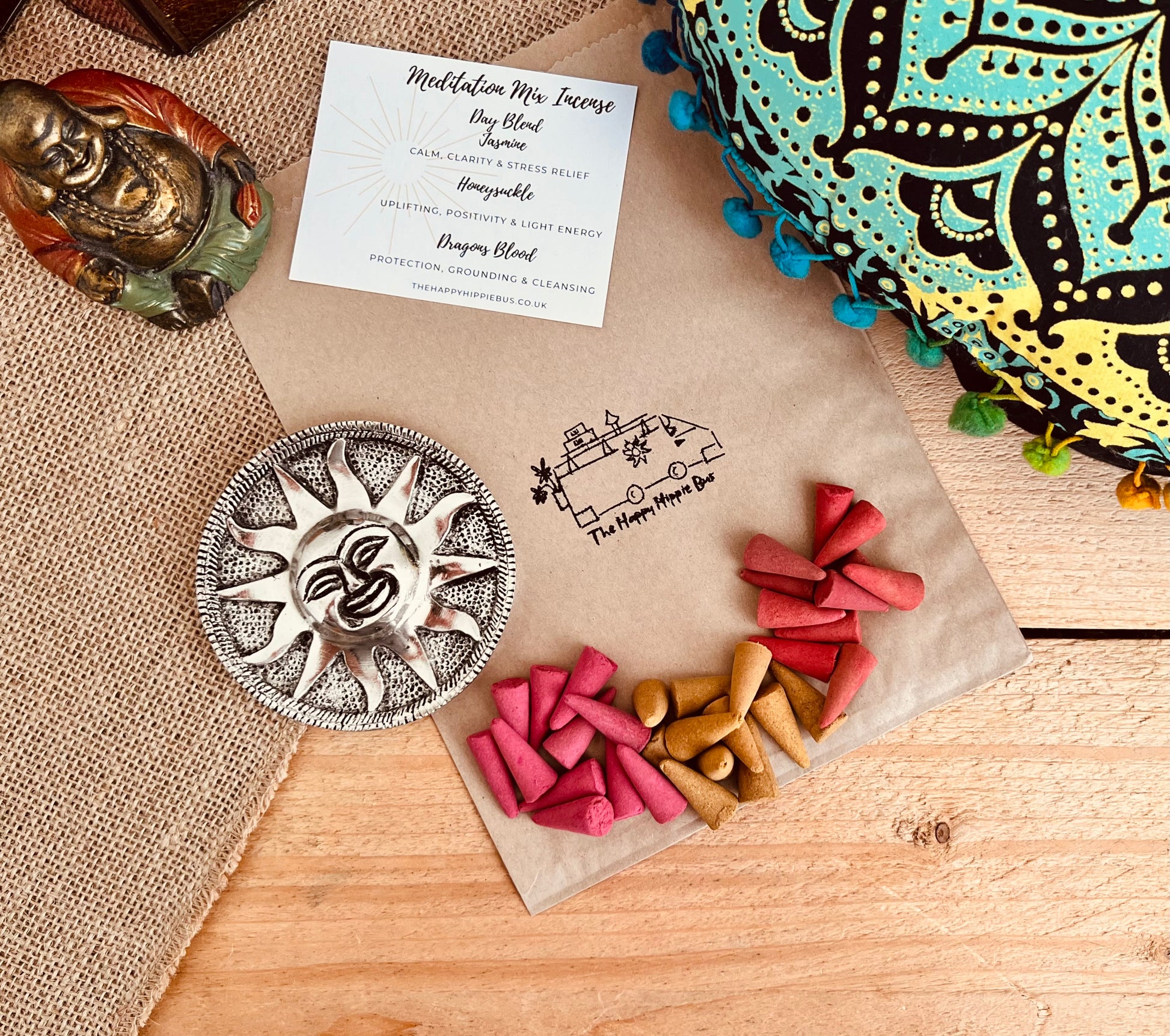 Day mix Meditation Incense Cones a complementary duo for mindful routines. Day blend includes Honeysuckle, Jasmine & Dragon’s Blood. Uplifting & calming and grounding incense. Perfect for morning focus, evening stillness, yoga, and sleep rituals.