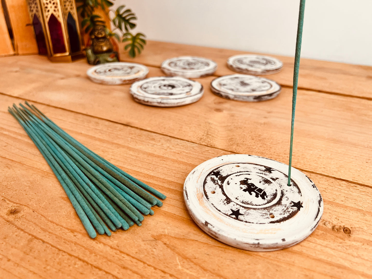 Round Incense Stick Holder Ash Catcher Mango Wood