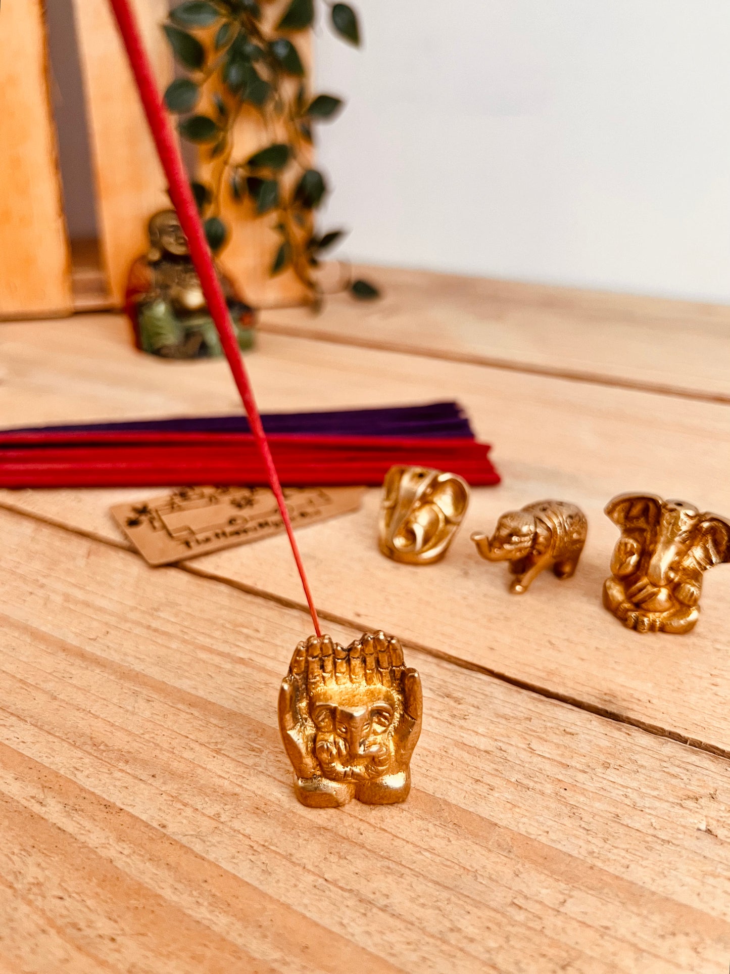 Mini Brass Elephant & Ganesha Incense Stick Holders