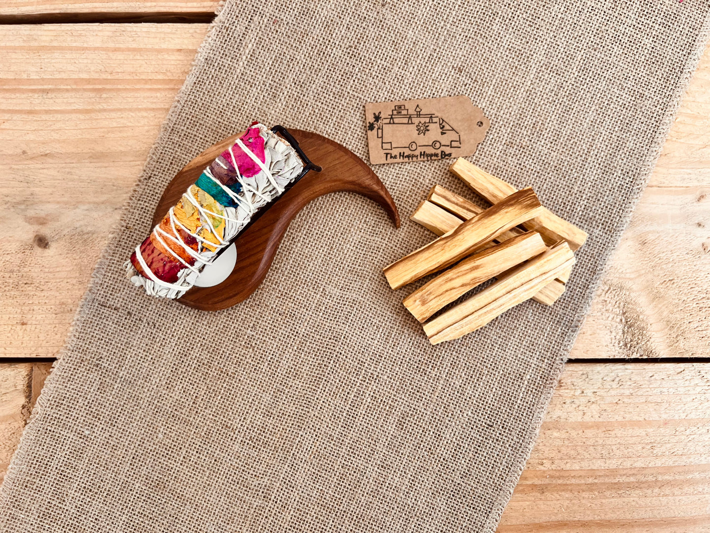 Hand carved mango wood palo santo heater smudge stick holder burner ethically sourced sustainable hippie boho decor 