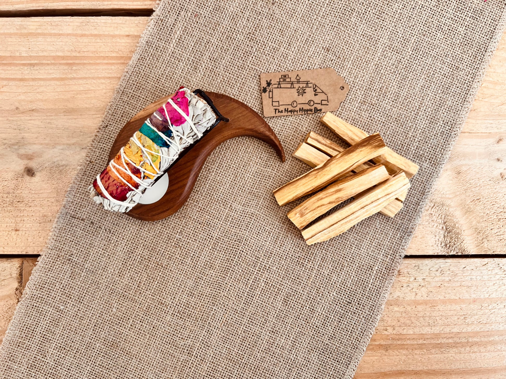 Hand carved mango wood palo santo heater smudge stick holder burner ethically sourced sustainable hippie boho decor 