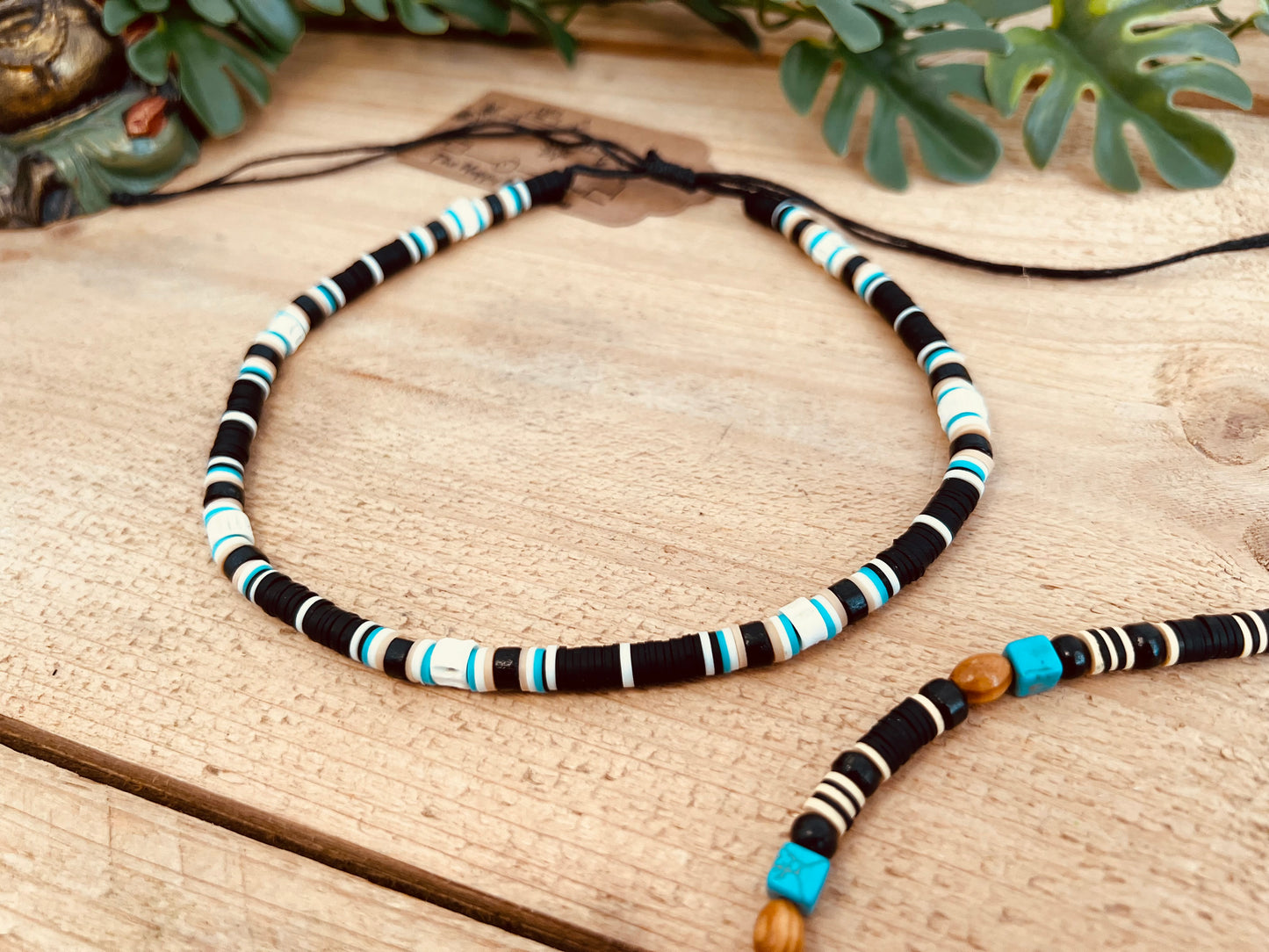 Handcrafted Beaded Surfer Necklace - Adjustable Cord Choker