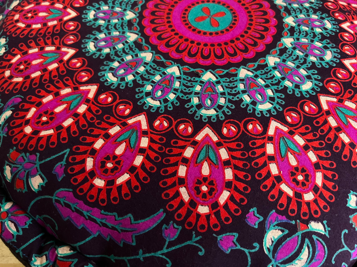 Handmade Fair Trade Peacock Print Large Floor Yoga Meditation Cushion Bohemian Hippie Home Decor Purple Red