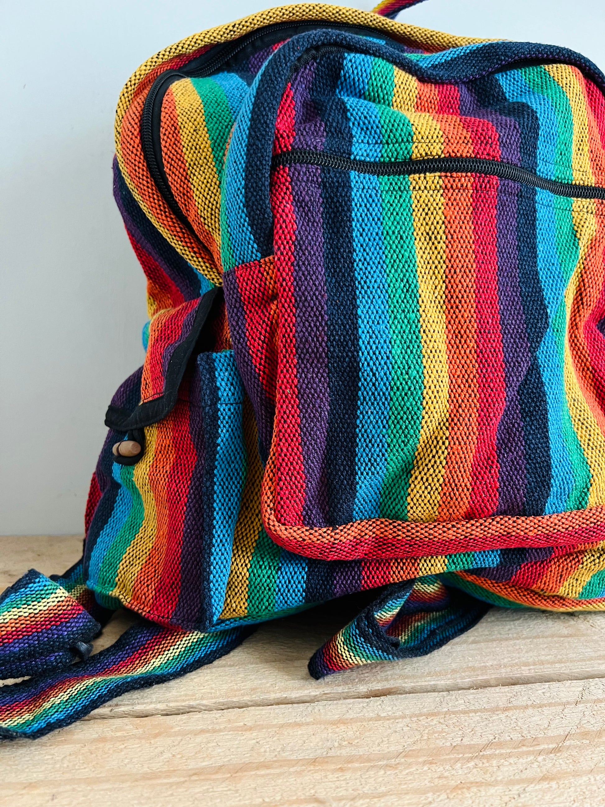 Bohemian Hippie Rainbow Stripe Backpack handmade, Fair Trade & Ethically Sourced 