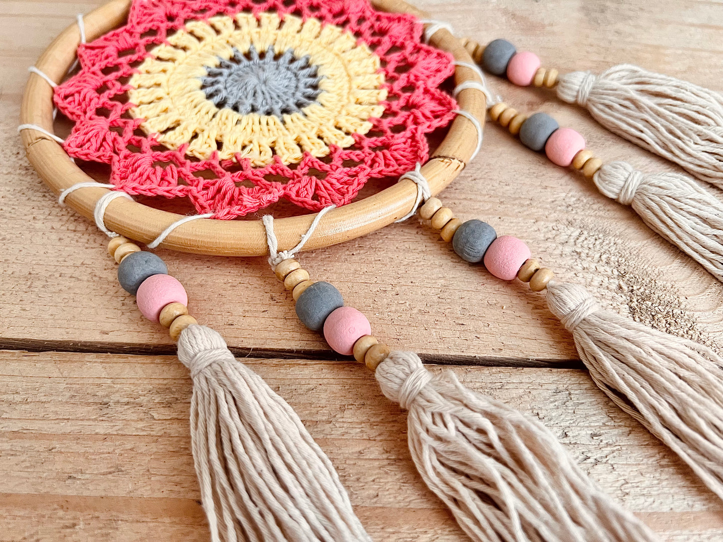 Handmade fair trade ethically sourced vegan crochet tassel bamboo dream catcher Dreamcatcher 