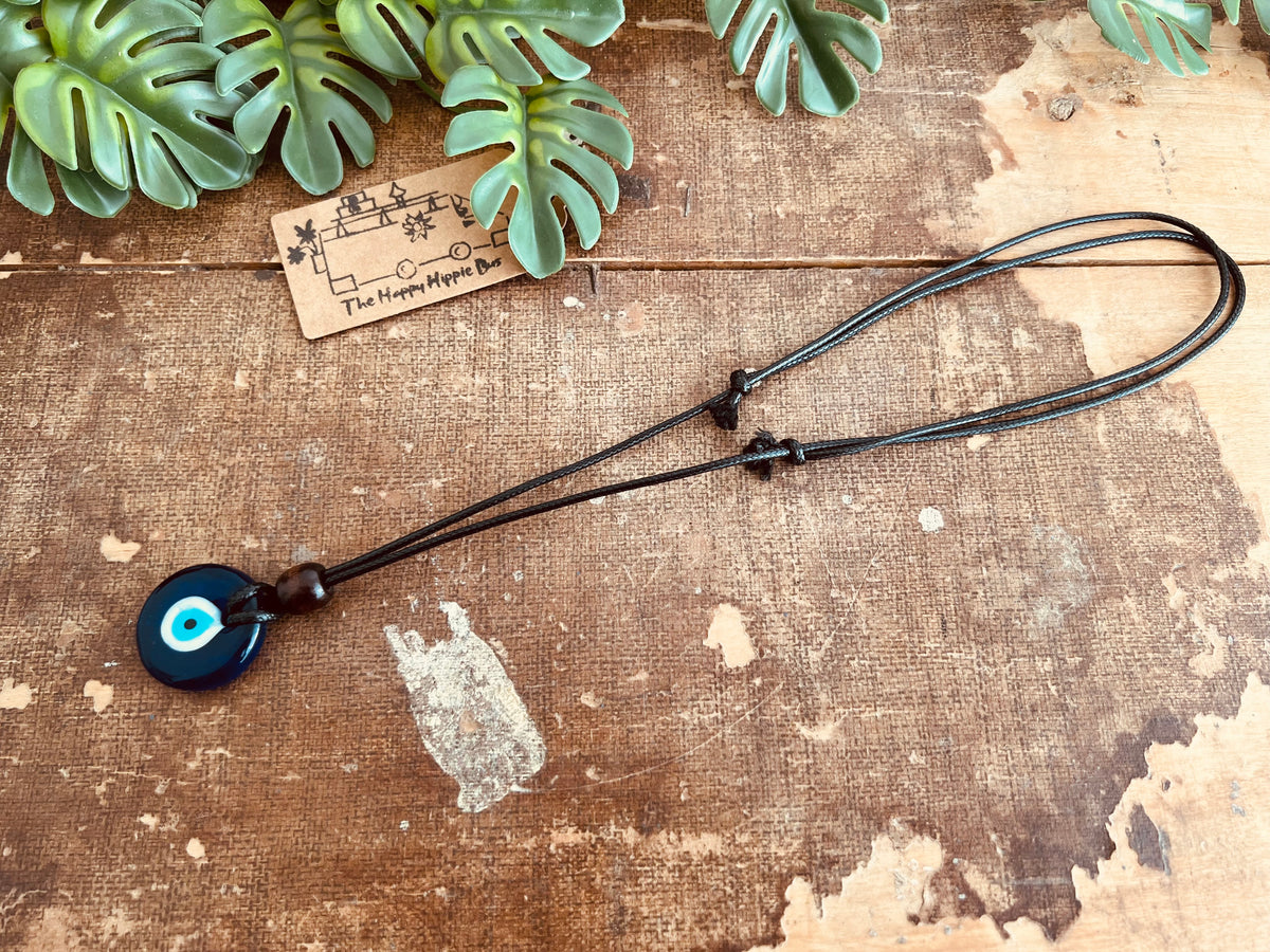 Handcrafted Glass Evil Eye Protection Pendant Cord Necklace