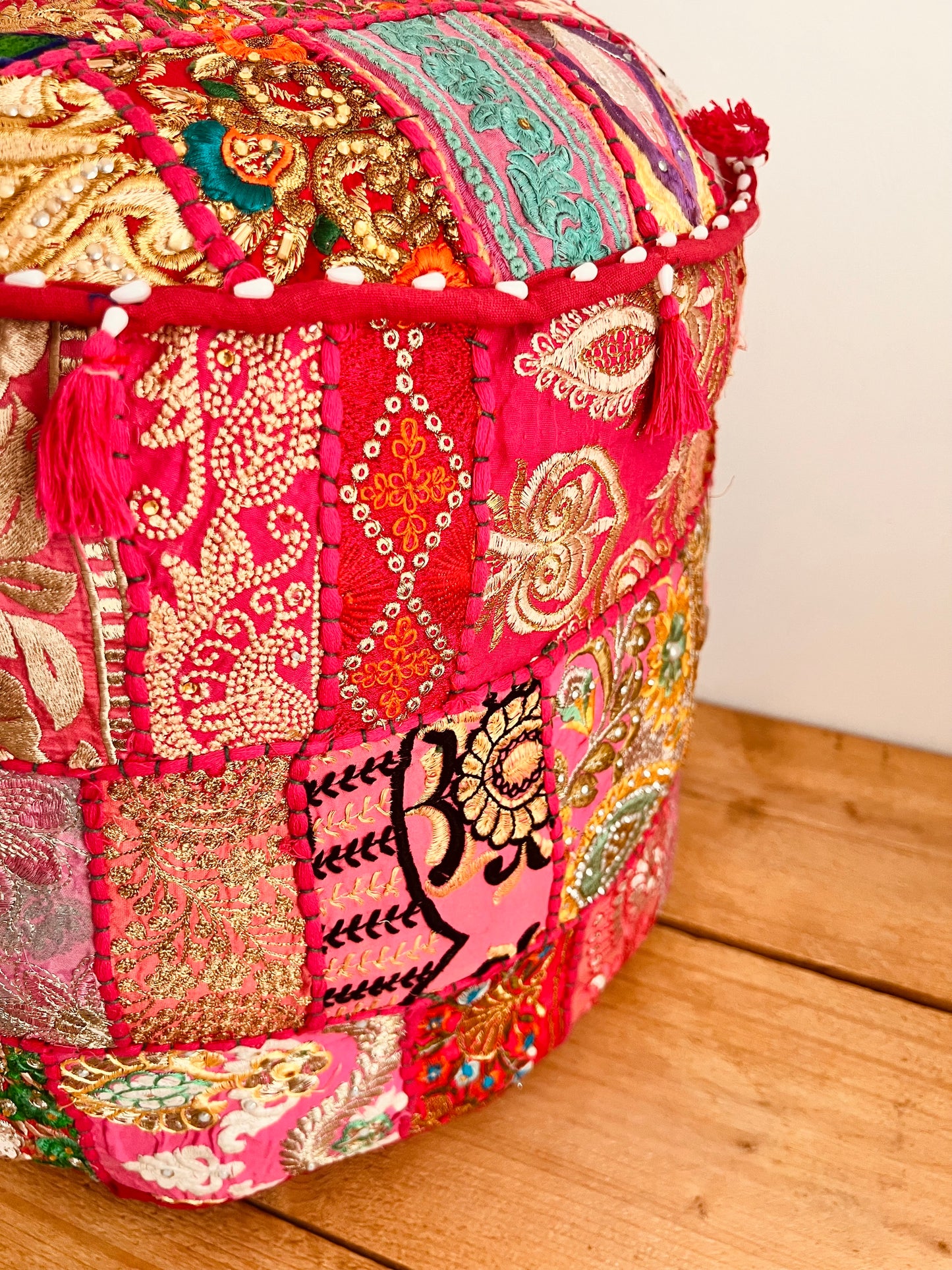 Handmade Indian Bright Pink Pouffe Seconds