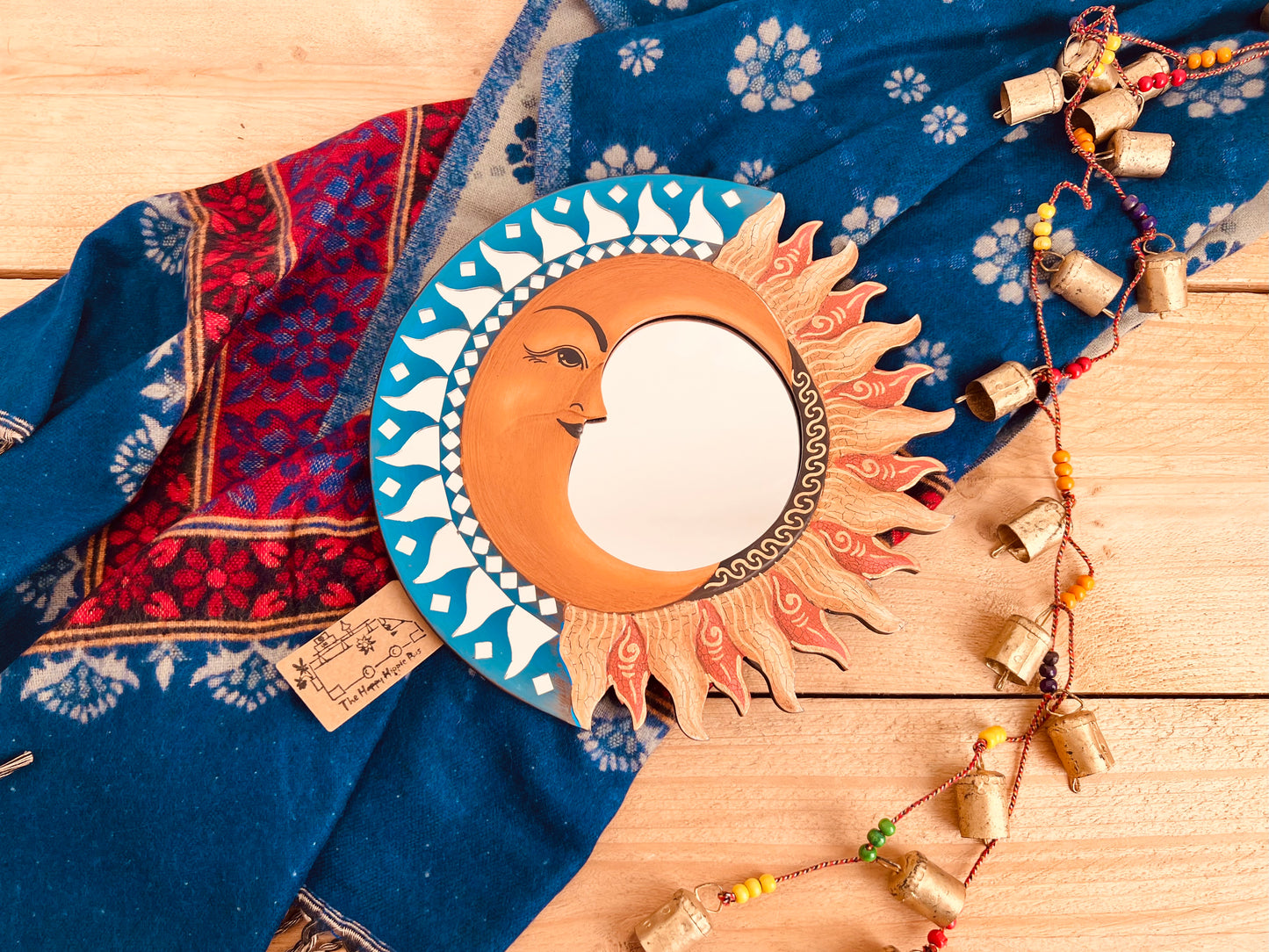 Set of Three Sun, Crescent Moon & Star Wooden Wall Mirrors