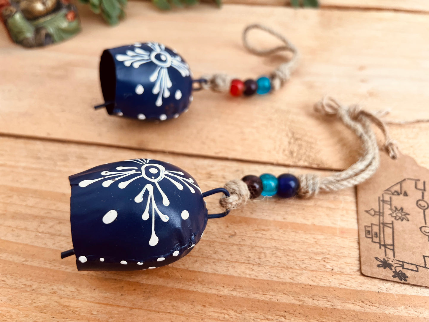 Midnight Blue Cow Bell - Mini Hand Painted Windchime Bell