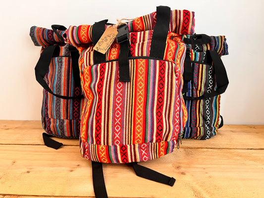 Roll Top Boho Strip Backpack