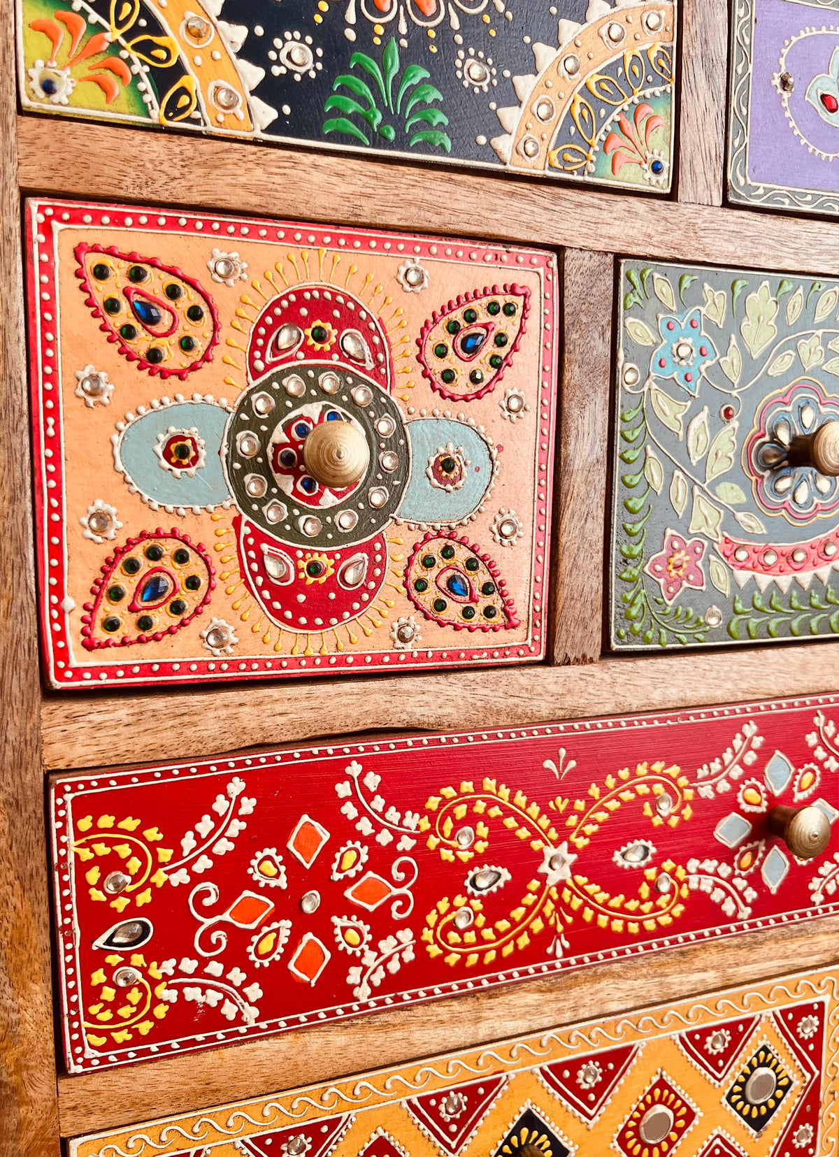 Hand Painted Bohemian 9 Drawer Cabinet Chest - Bedroom Living Room Decor