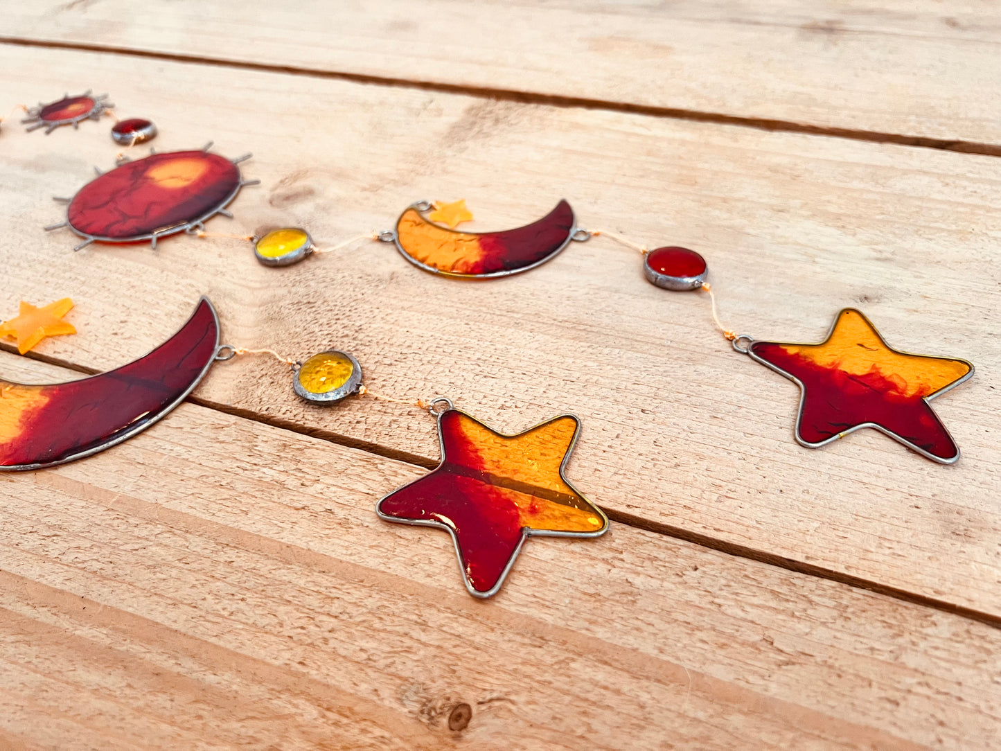 Handmade Celestial Resin Suncatcher - Sunset Orange Stained Glass Effect