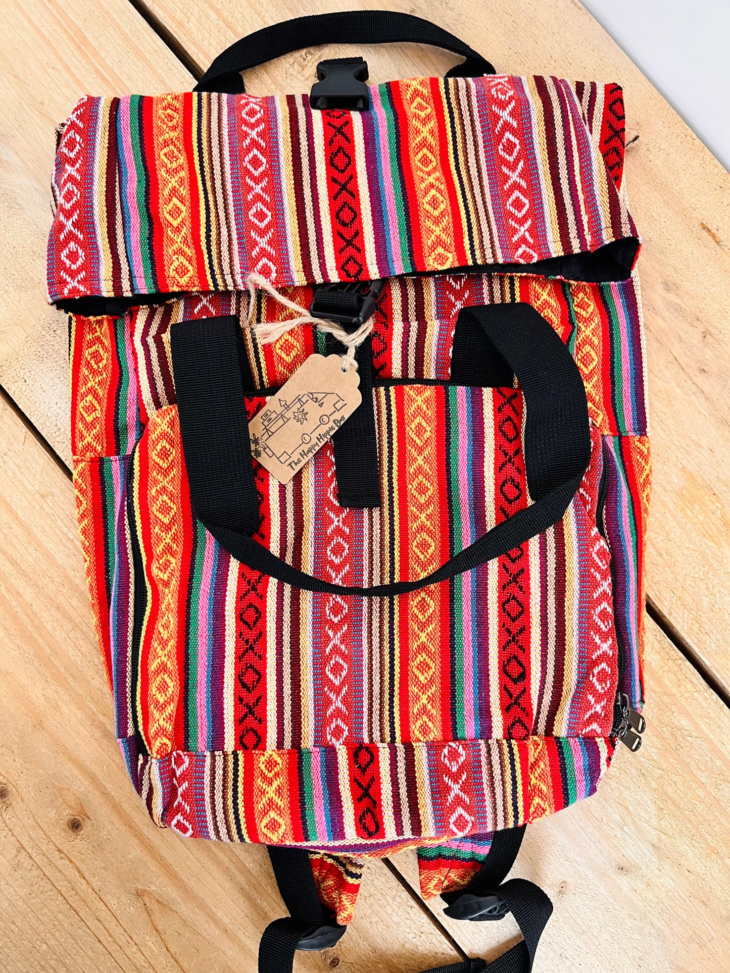 Roll Top Boho Strip Backpack