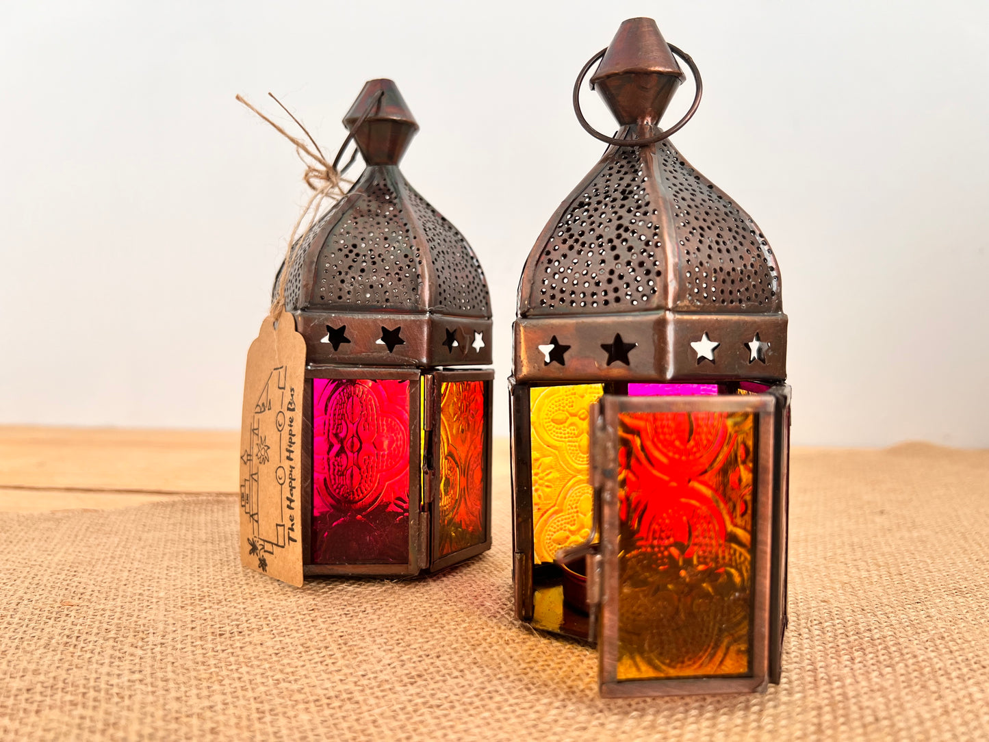 Pink & Yellow Moroccan Style Lantern - T-Light Holder