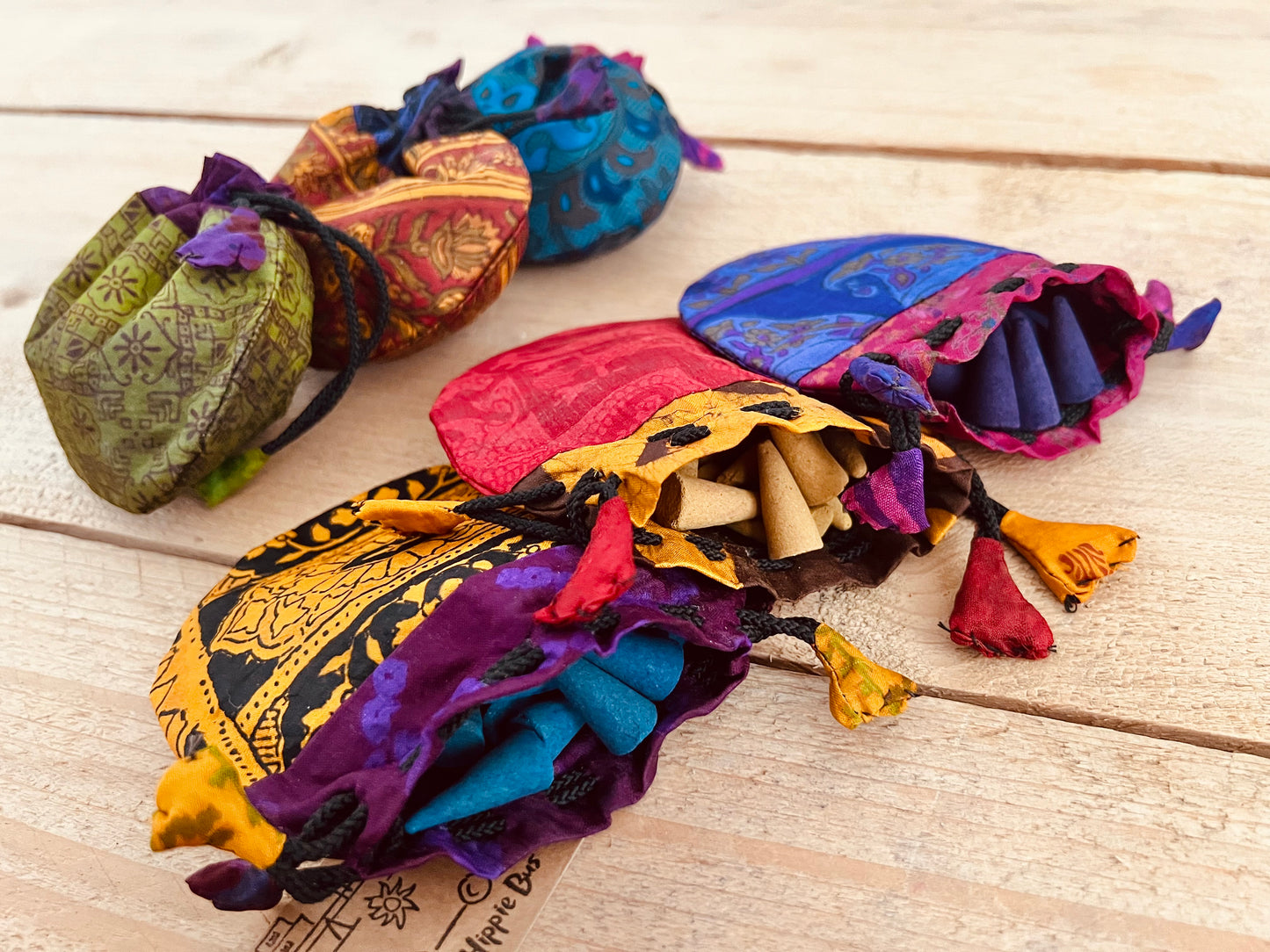 Incense Cones in Recycled Sari Fabric Bag