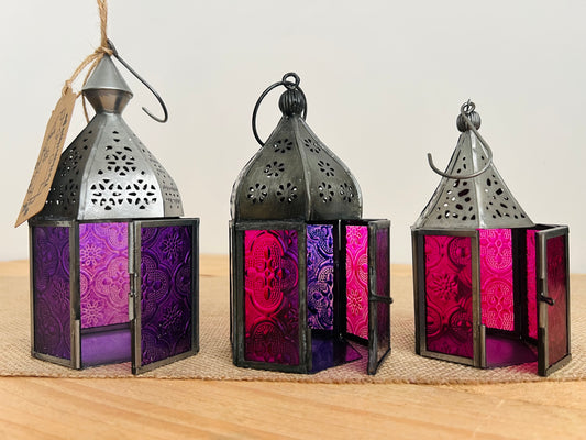 Set Of Three Deep Purple & Pink Moroccan Lantern Bundle