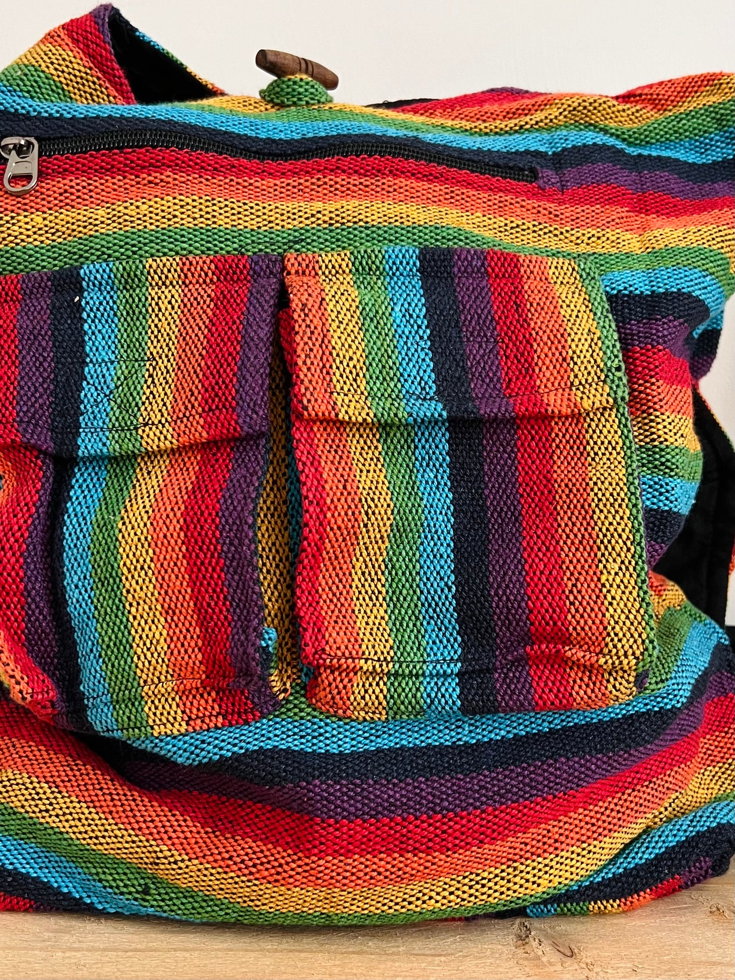 Handmade Bohemian Hippie Rainbow Stripe Shoulder Bag Fair Trade 