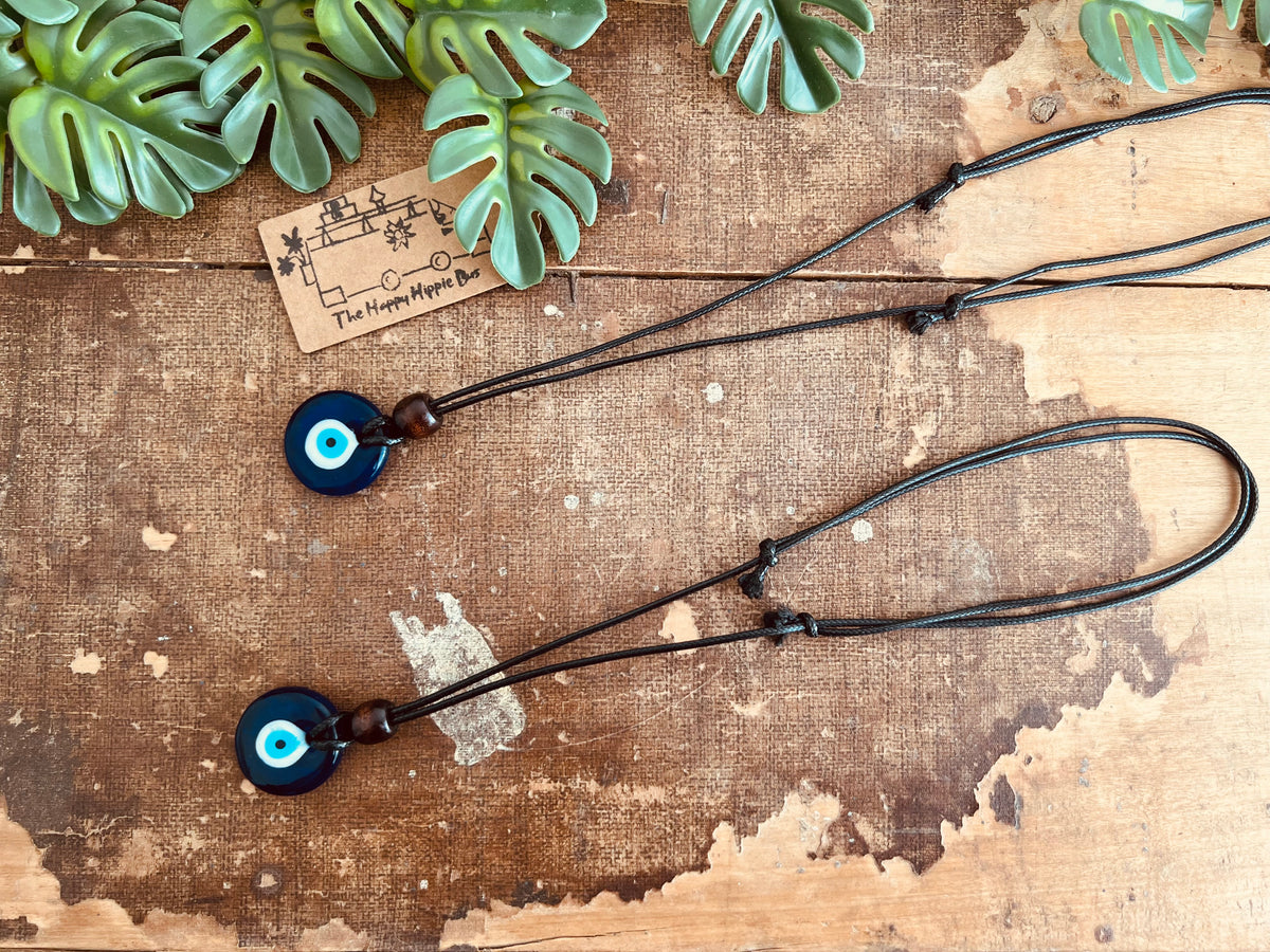 Handcrafted Glass Evil Eye Protection Pendant Cord Necklace