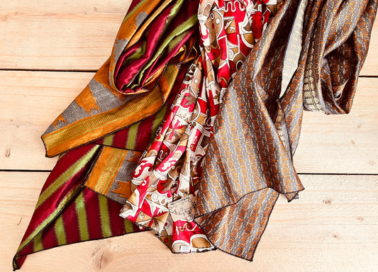 Large Indian Sari silk scarf fair trade handmade ethically sourced boho hippie bohemian soft fabric colourful scarves 