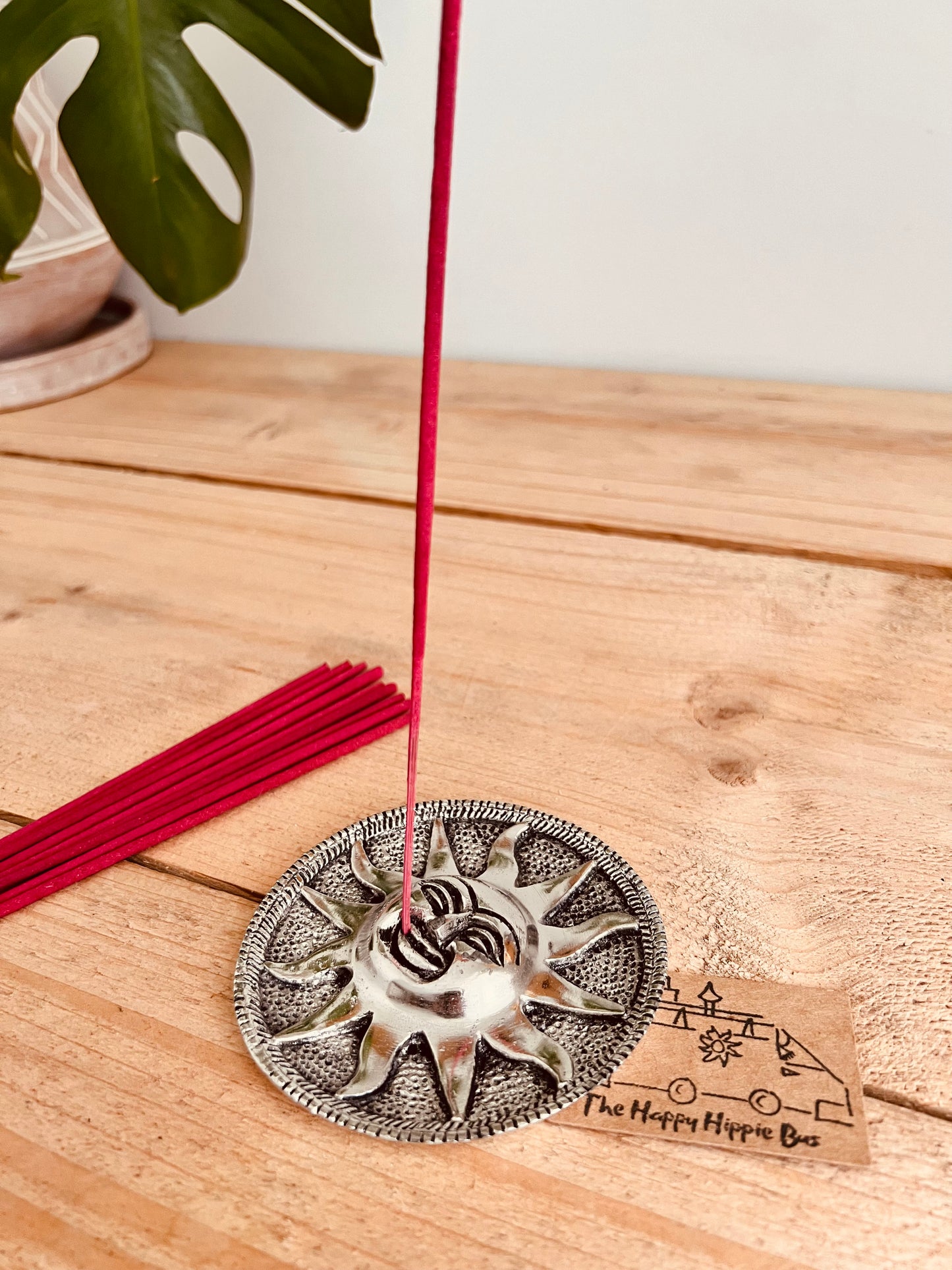 Metal Sun sunshine incense stick holder incense burner ash catcher handmade fair trade ethical recycled metal incense stick holder tray hippie boho Indian incense 