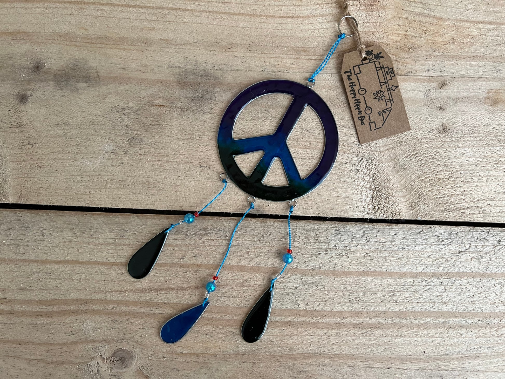 Handmade Fairtrade Hippie Bohemian Sun Catcher Window Decoration Navy Green Resin Peace Sign 