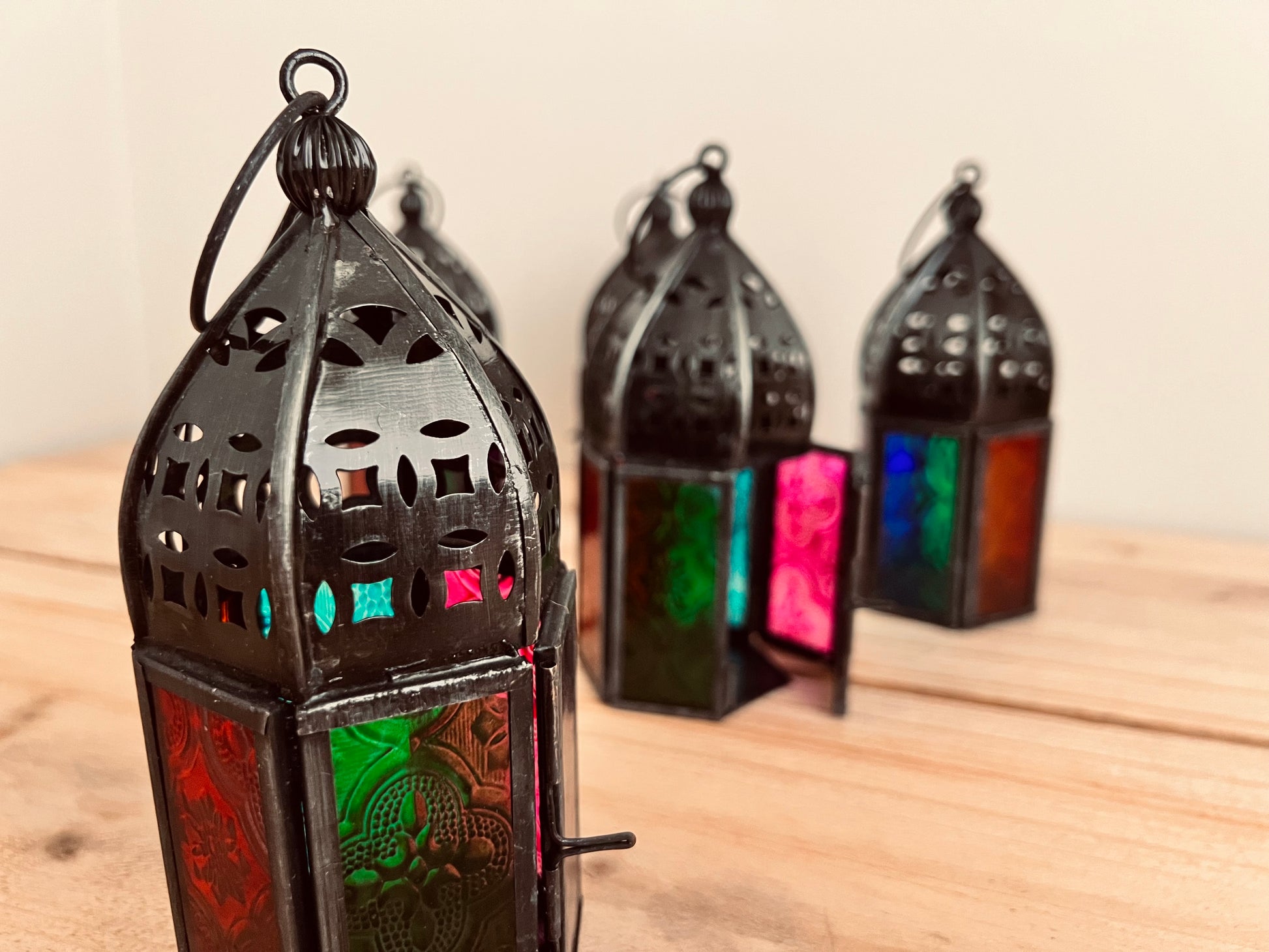 Handmade Fair Trade Moroccan Style Lantern with Multi Coloured Glass Bohemian Hippie T Light Holder 