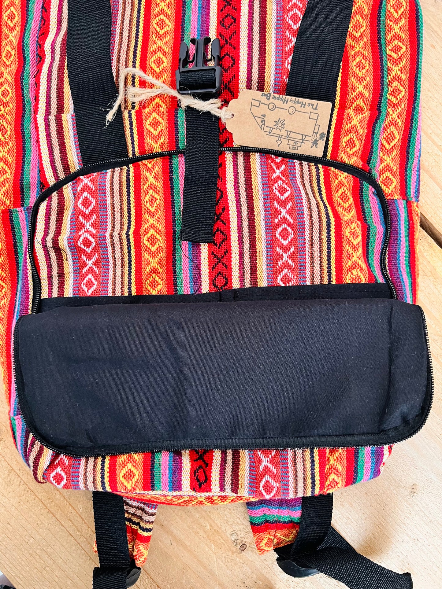 Roll Top Boho Strip Backpack