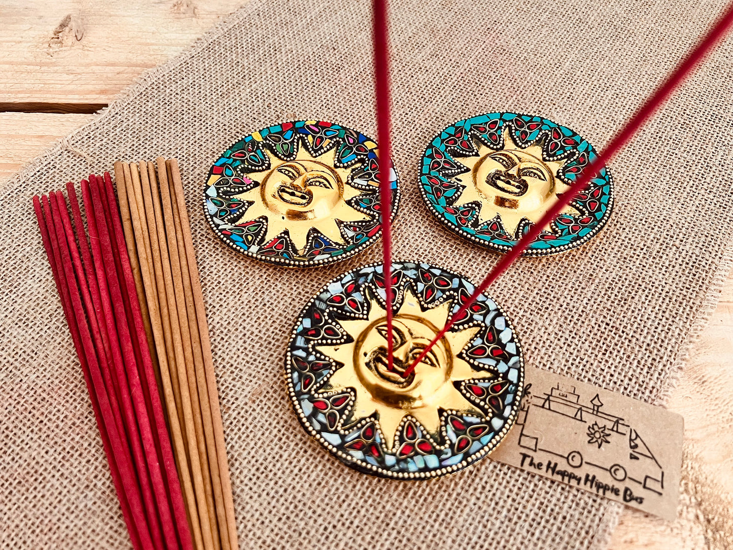 Smiling Gold Sun Incense Stick Holder Ash Catcher