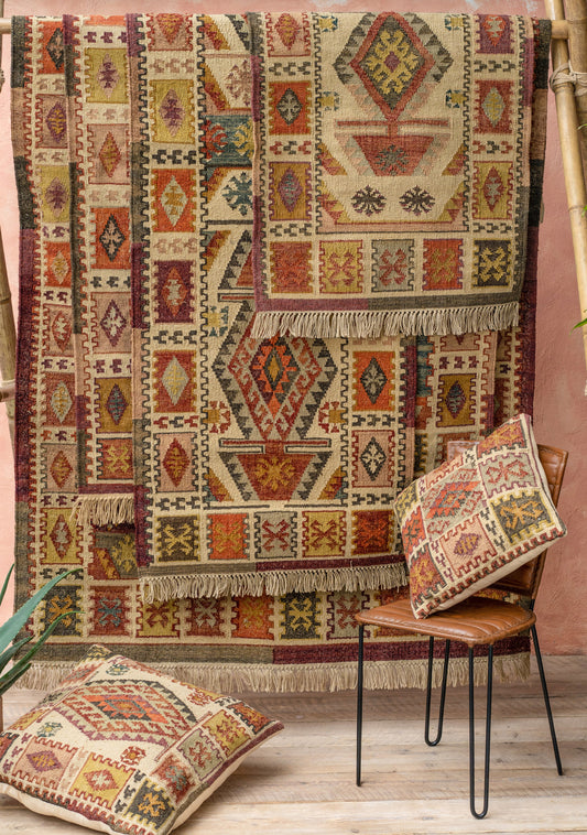 Handmade Loomed Kilim Rug Orange Bohemian 