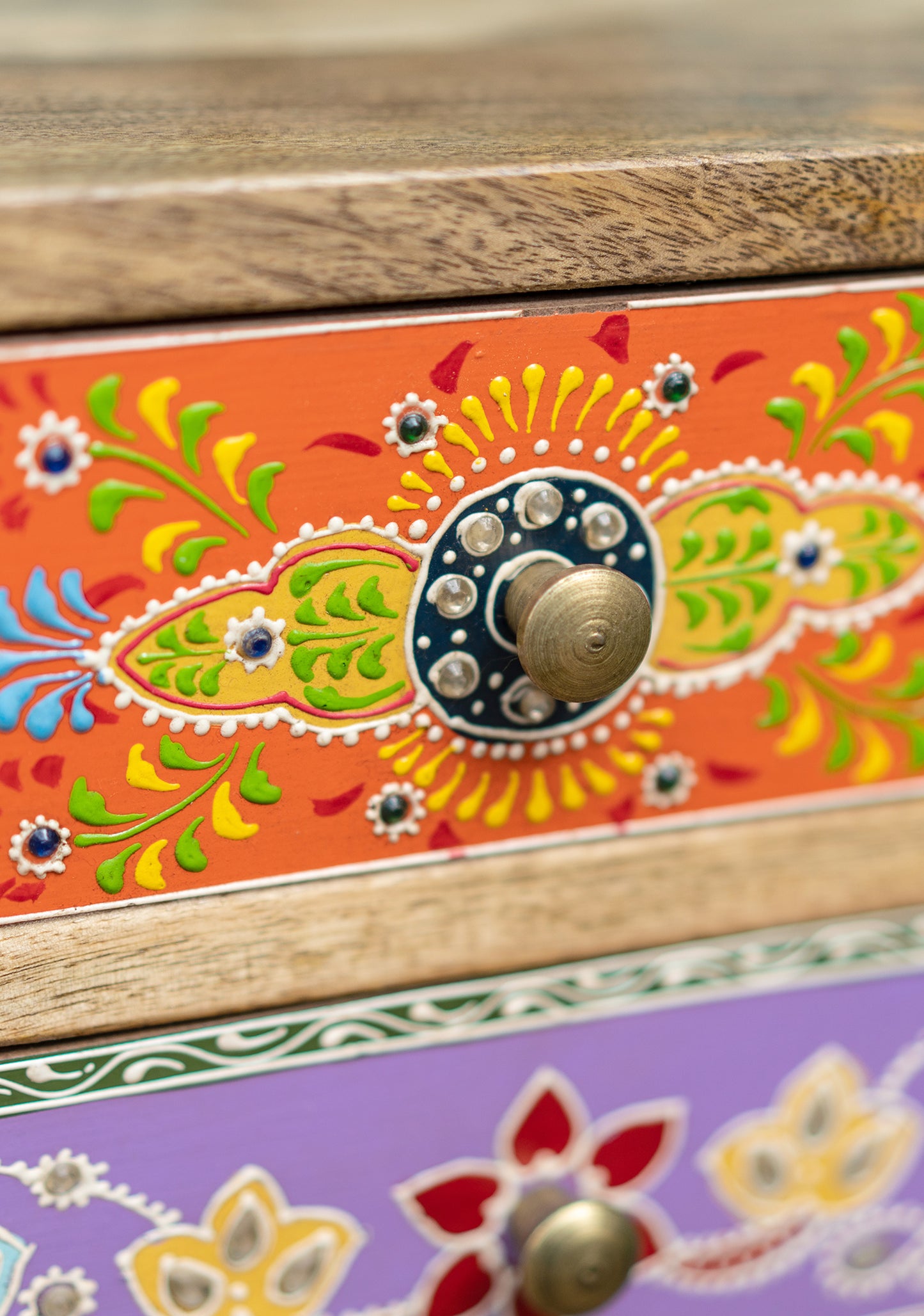 Handmade Fair Trade Ethically Sourced Bohemian Set Of Drawers Hand Painted Hippie Furniture Indian Cabinet 