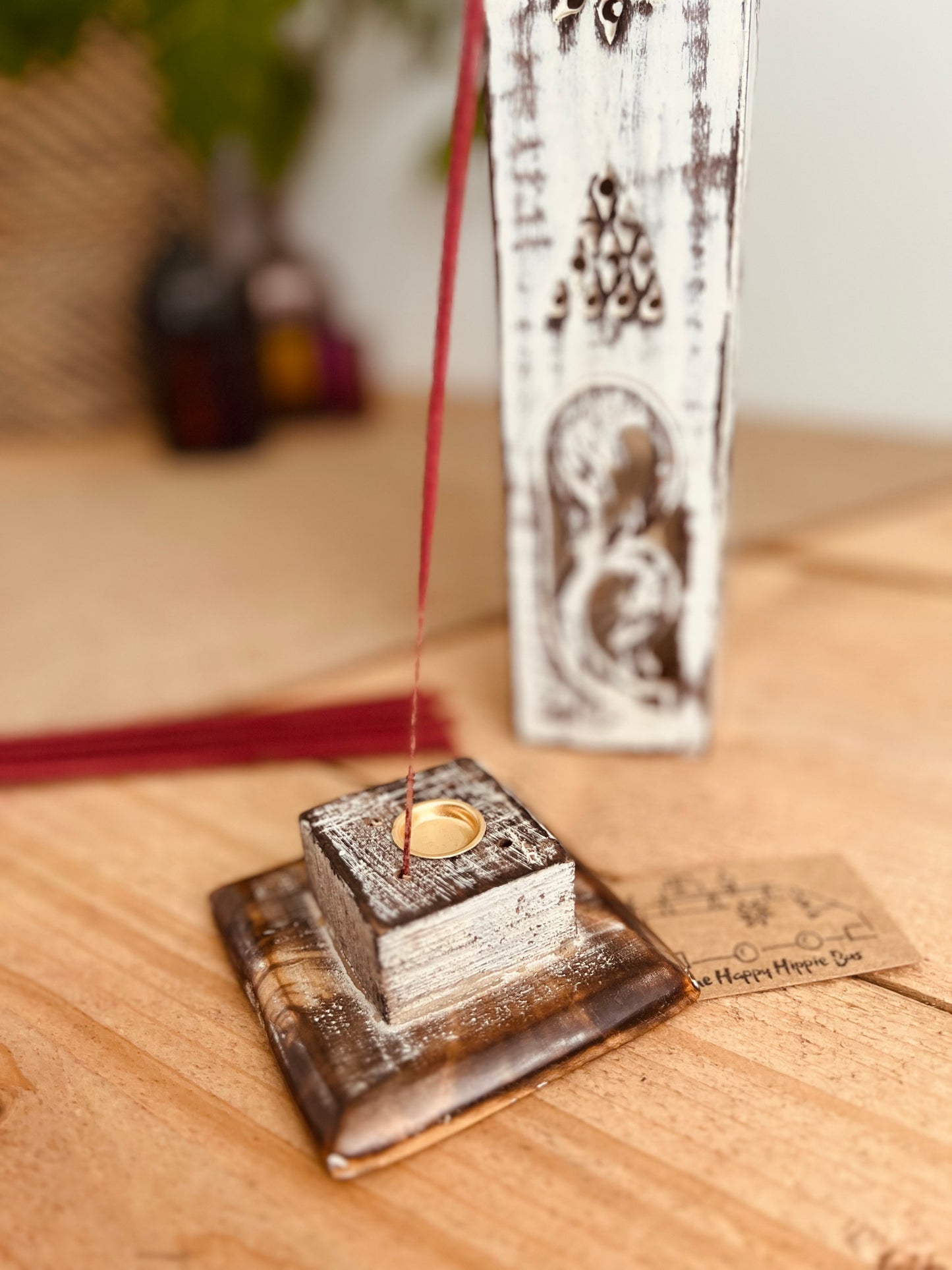 Handmade Fair Trade Ethically Sourced White Washed Incense Cone & Stick Holder Incense Tower Ash Catcher Mango Wood Sustainable Made 