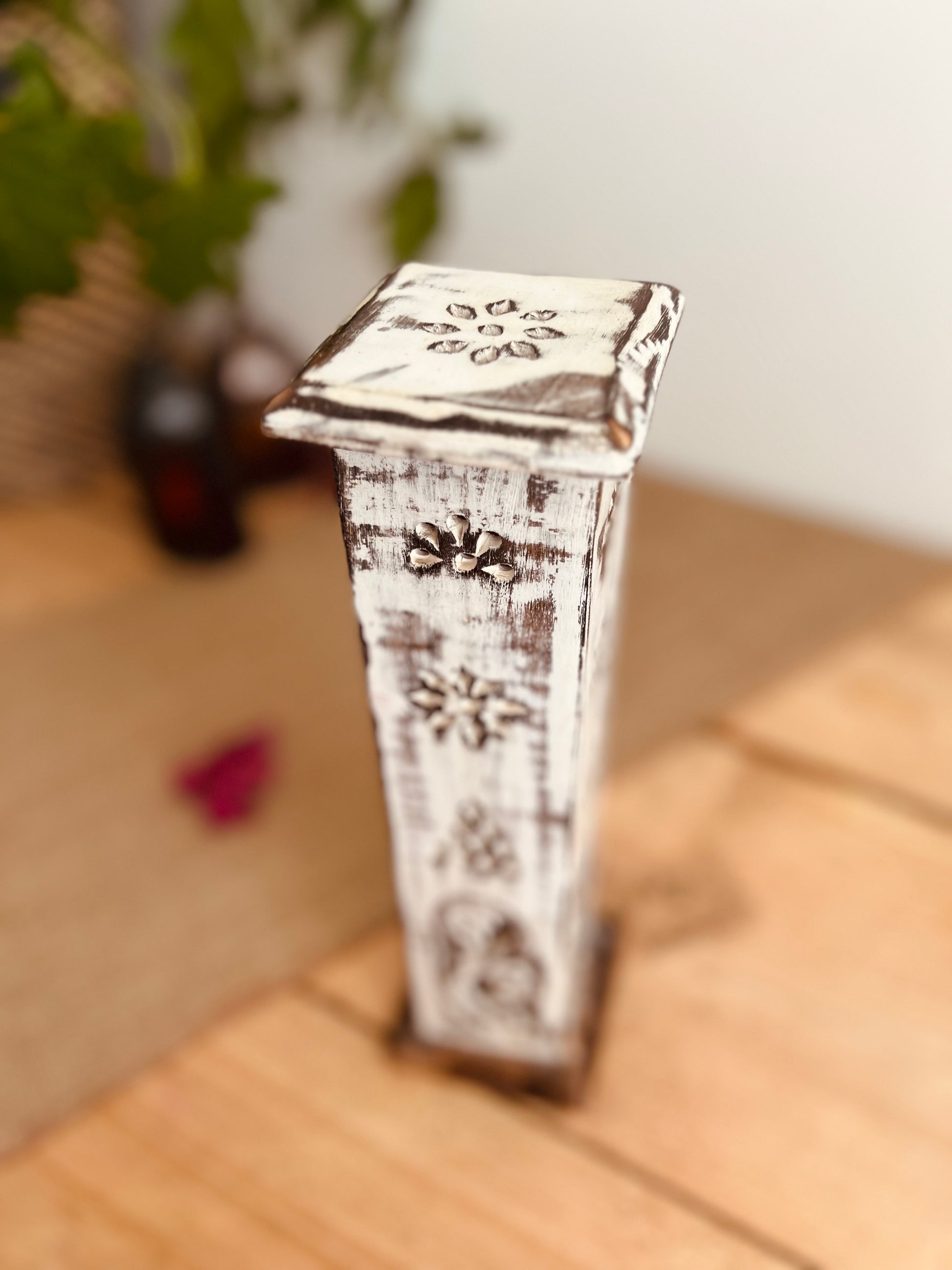 Handmade Fair Trade Ethically Sourced White Washed Incense Cone & Stick Holder Incense Tower Ash Catcher Mango Wood Sustainable Made 