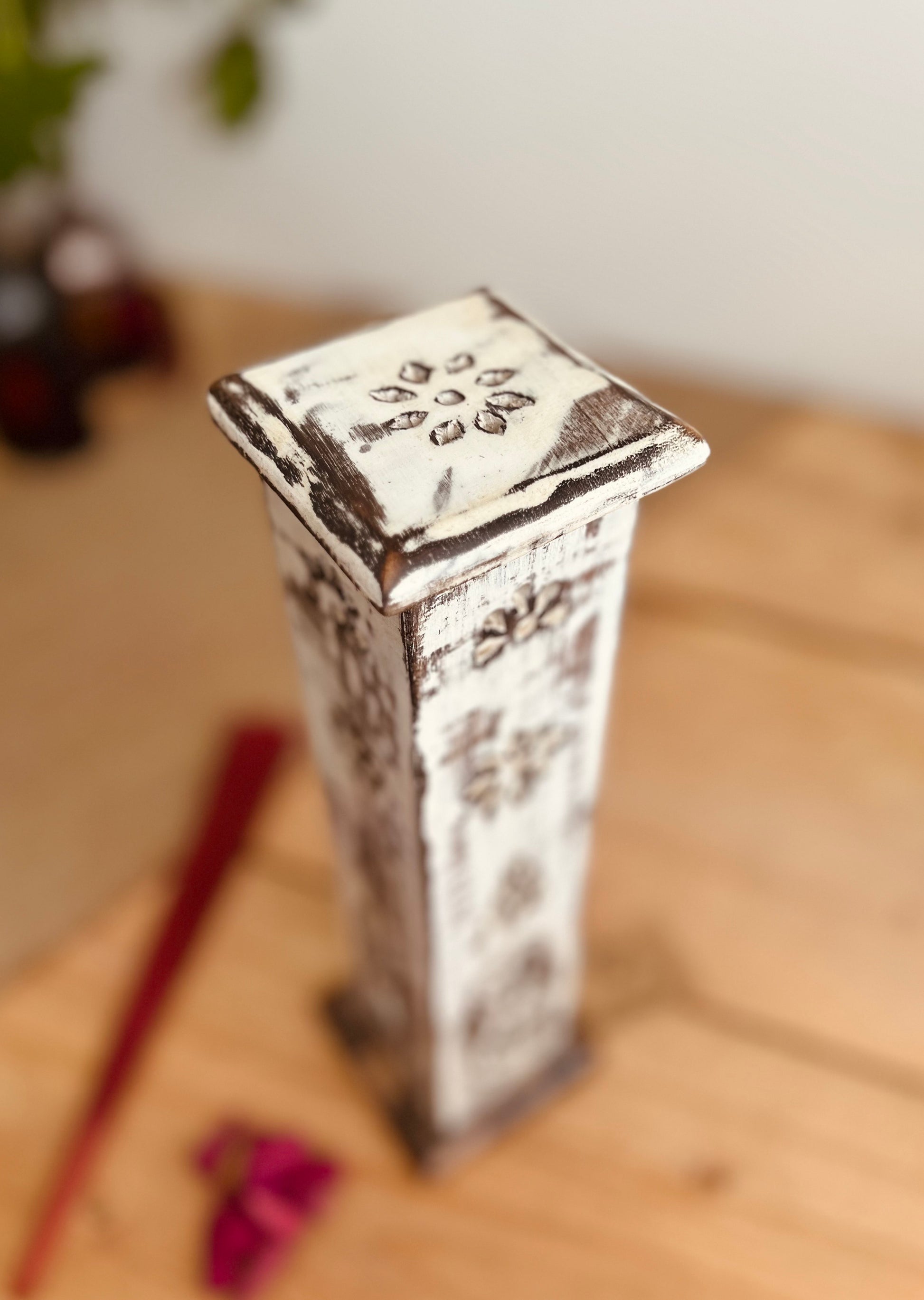Handmade Fair Trade Ethically Sourced White Washed Incense Cone & Stick Holder Incense Tower Ash Catcher Mango Wood Sustainable Made 