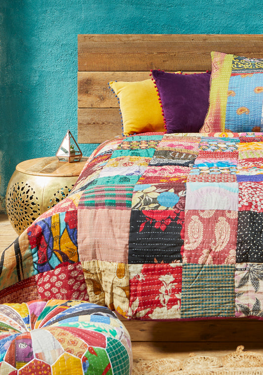 Colourful patchwork quilt bed spread bohemian hippie fair trade hand made