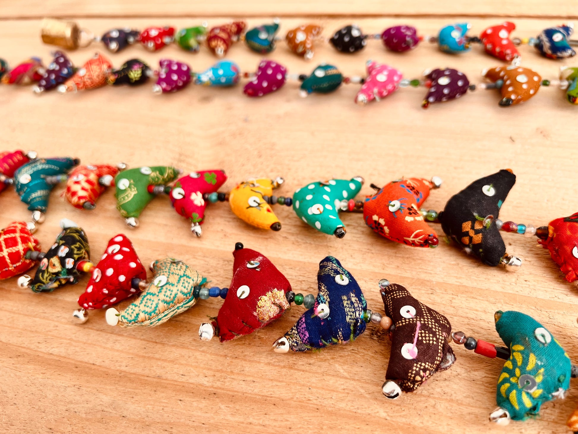 Handmade Fair Trade Ethically Sourced Bohemian Hippie Recycled Fabric mini toys Bird Bells Traditional Tota Indian bell home doorway Window Decor long size & multicoloured 