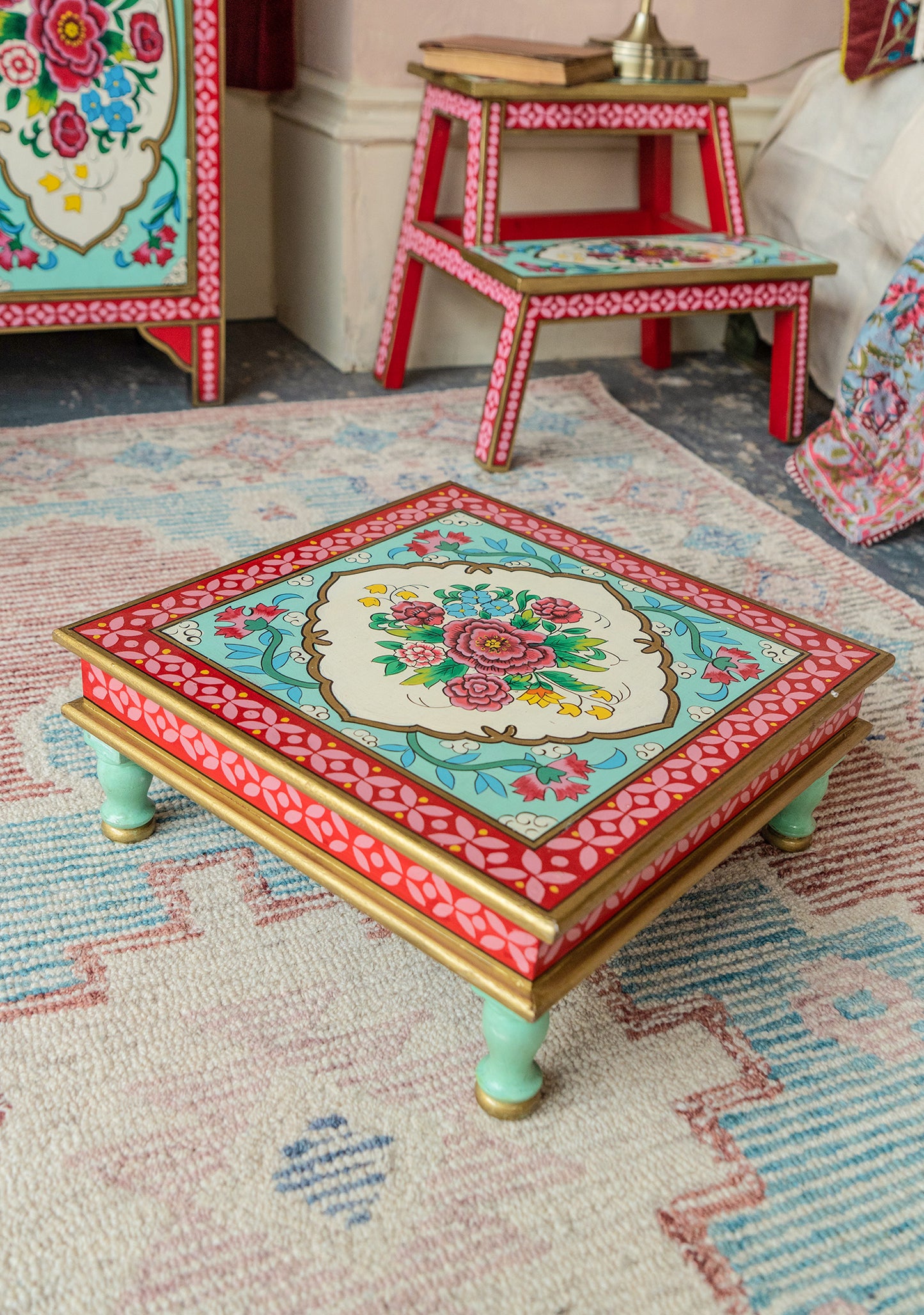Rikisha Hand Painted Bajot Low Table