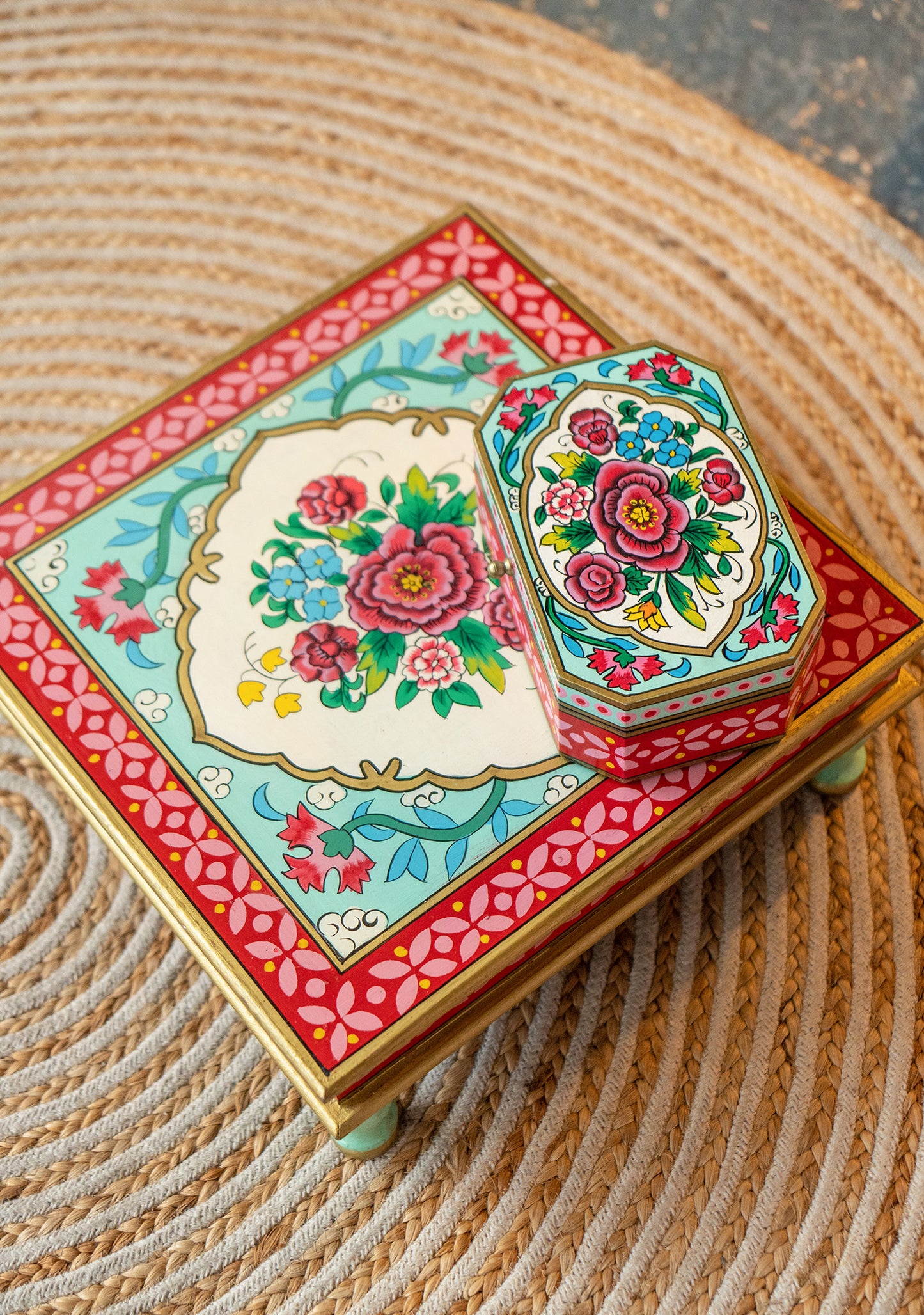 Rikisha Hand Painted Bajot Low Table