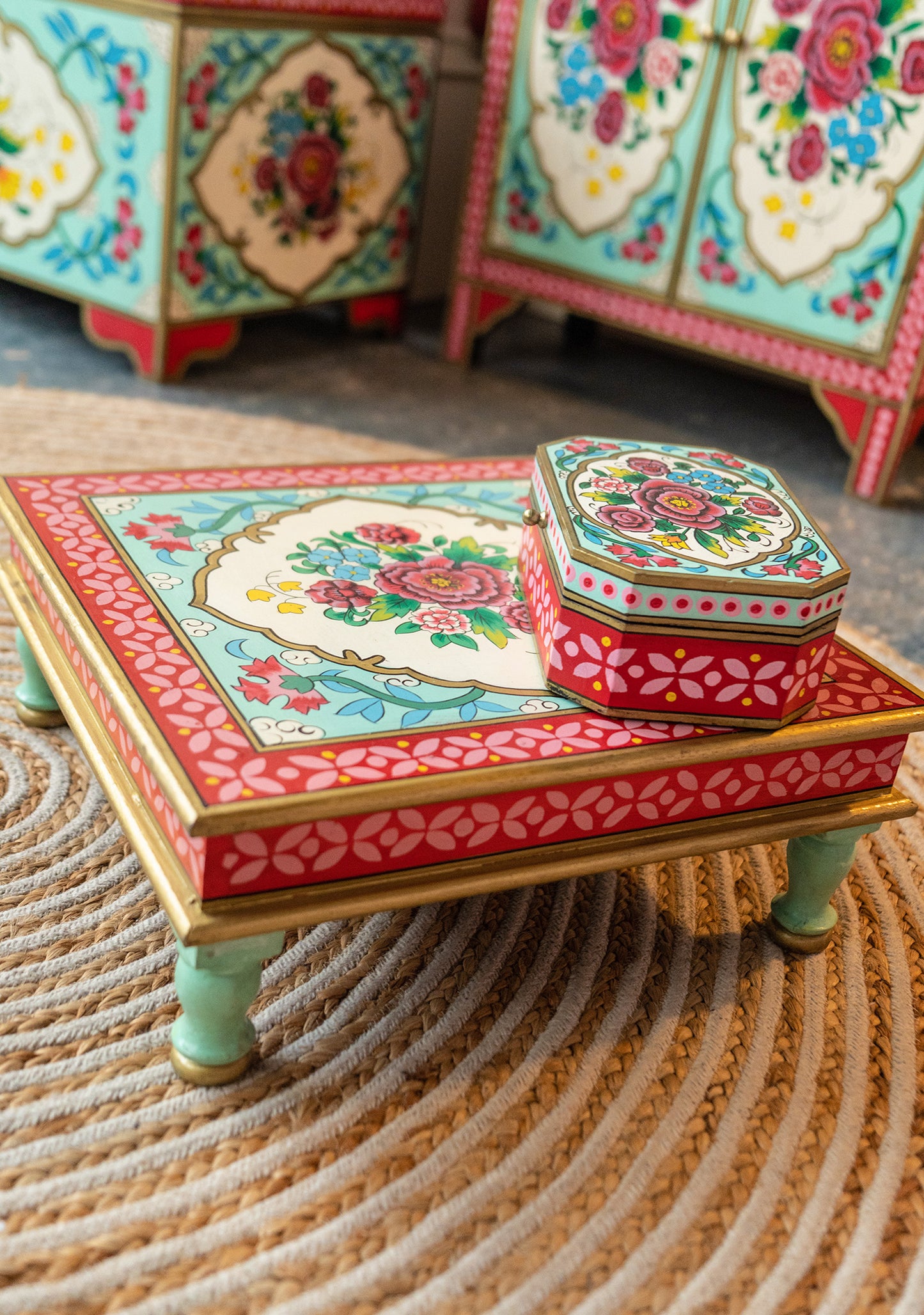 Rikisha Hand Painted Bajot Low Table