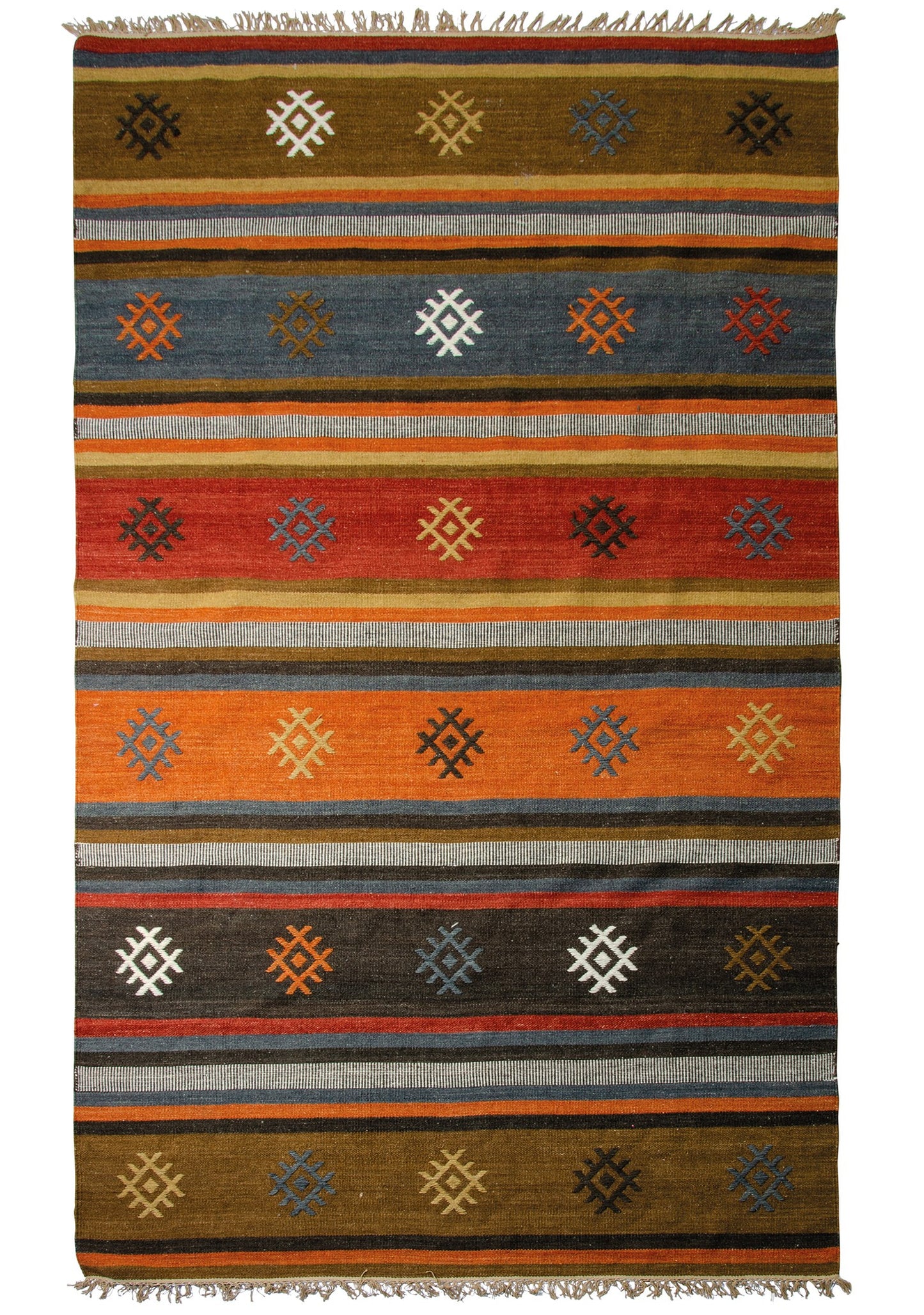 Bronze & Orange Juma Stripe Kilim Rug Runner & Large Rugs