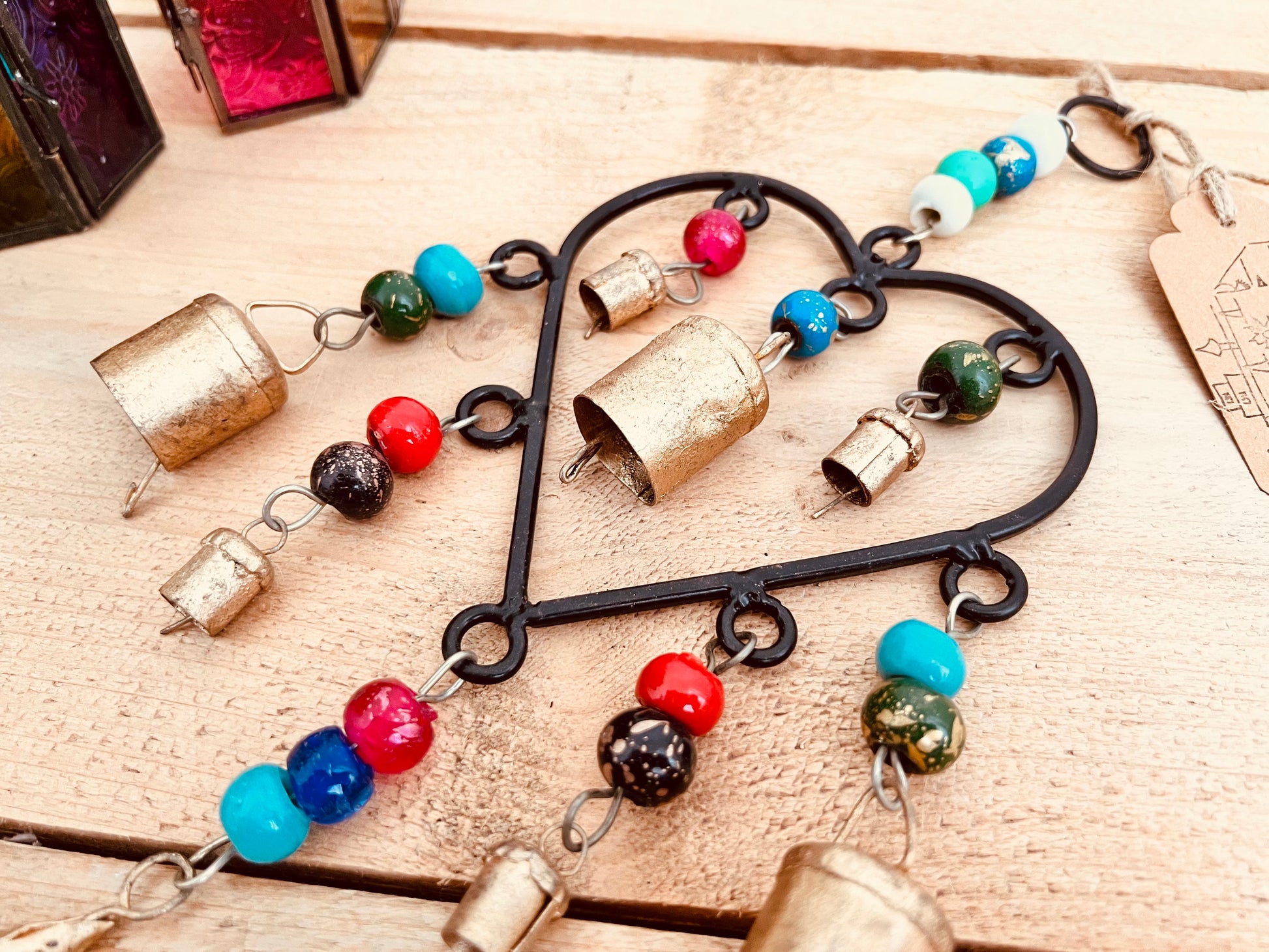 Handmade Fair Trade Ethically Sourced Bohemian Heart Metal Bell Wind Chime Hippie Outdoors Inside 