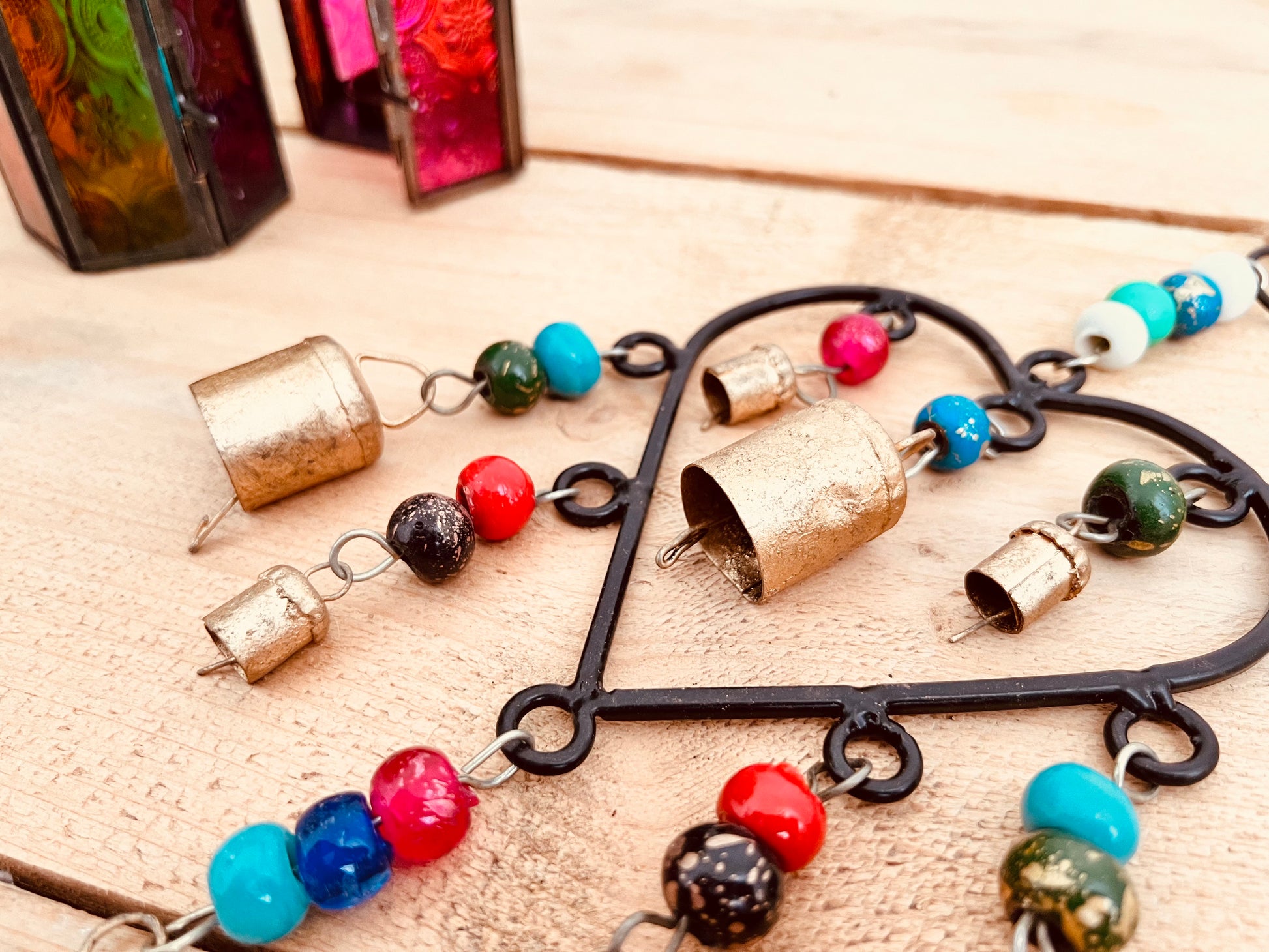 Handmade Fair Trade Ethically Sourced Bohemian Heart Metal Bell Wind Chime Hippie Outdoors Inside 